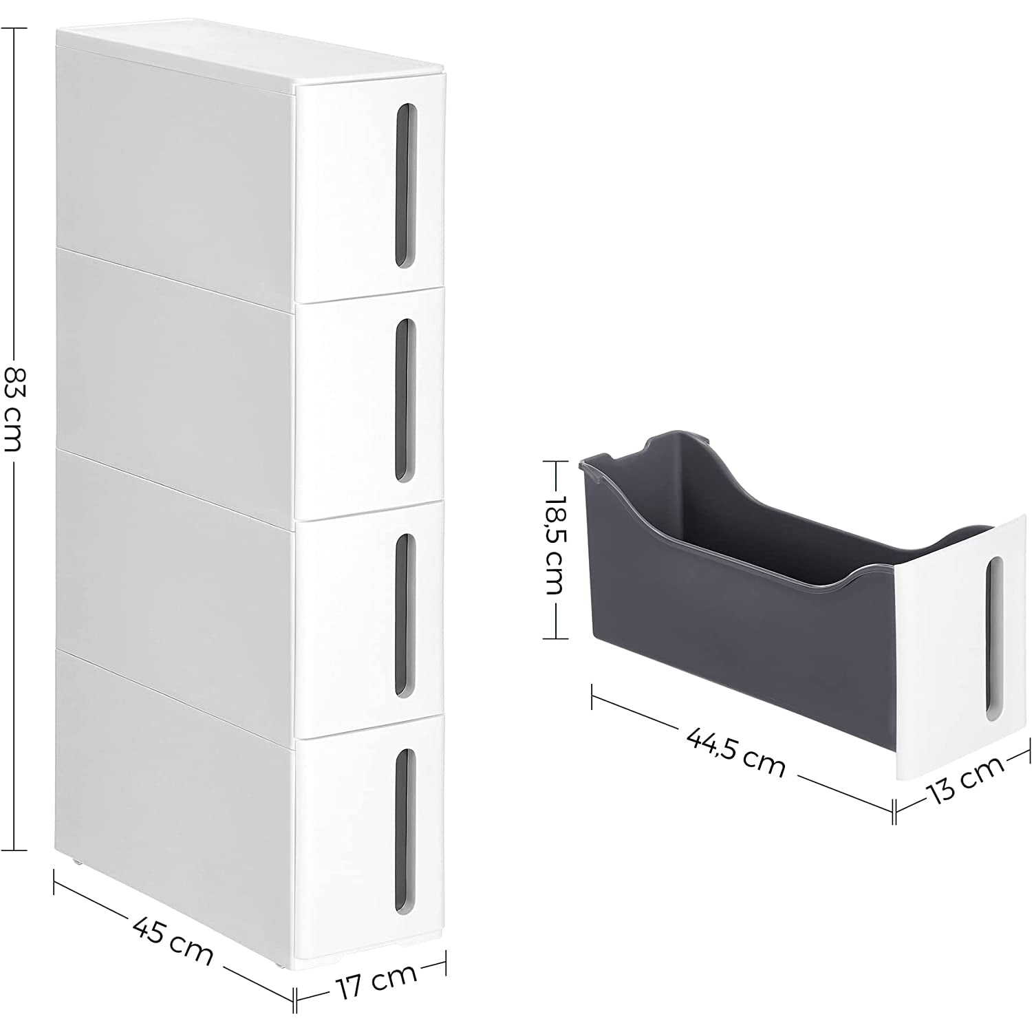 Plastične ladice za pohranu, uska kolica za pohranu 45 x 84 x 17 cm | SONGMICS-vitahome.hr