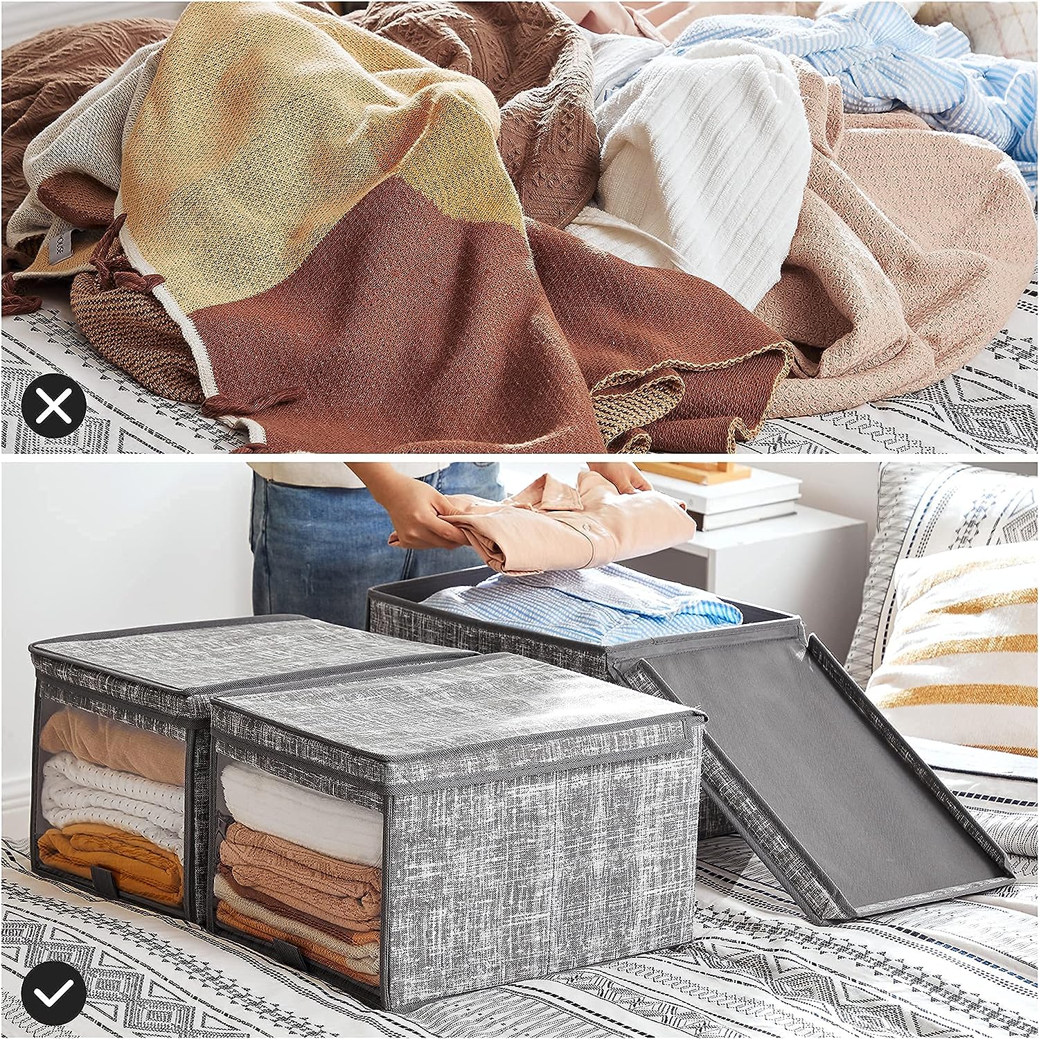 Platnena kutija za odlaganje, 3 posude, platno s uzorkom, siva | SONGMICS-vitahome.hr
