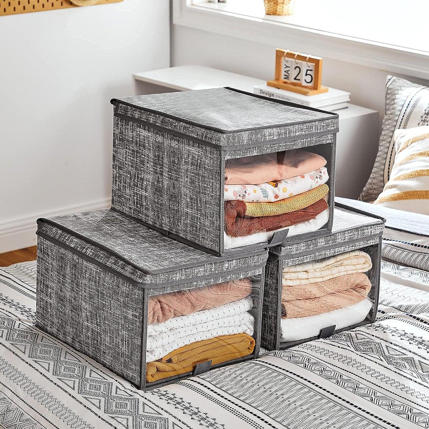 Platnena kutija za odlaganje, 3 posude, platno s uzorkom, siva | SONGMICS-vitahome.hr