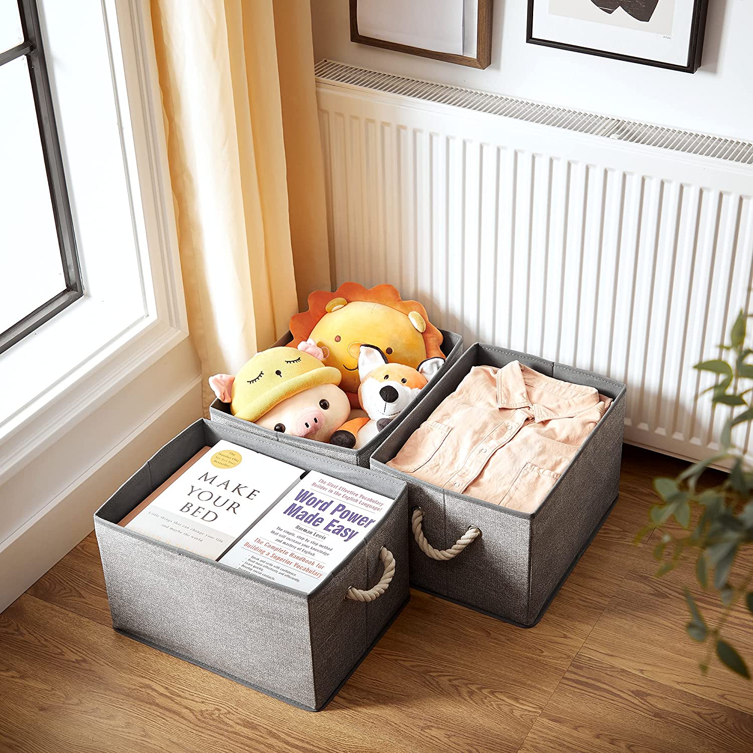 Platnene kutije za pohranu, set od 3 kom, 40 x 25 x 30 cm, sive | SONGMICS-vitahome.hr