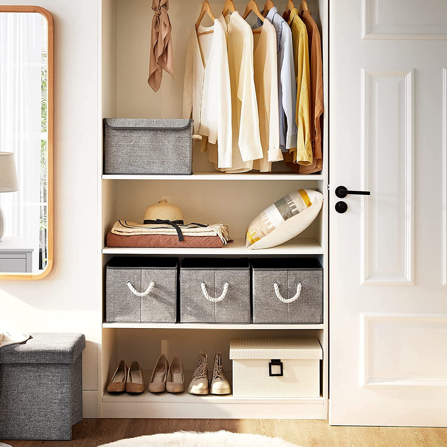 Platnene kutije za pohranu, set od 3 kom, 40 x 25 x 30 cm, sive | SONGMICS-vitahome.hr