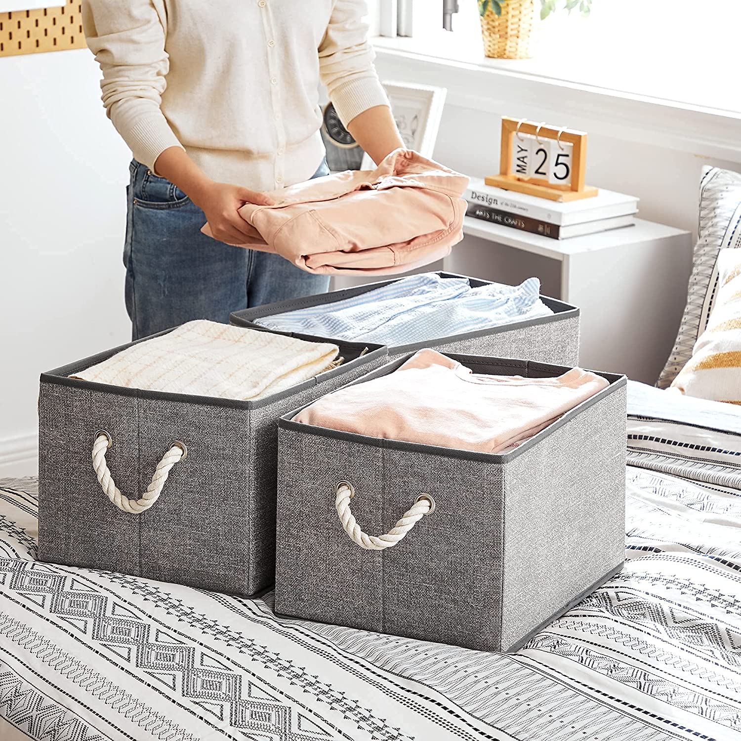 Platnene kutije za pohranu, set od 3 kom, 40 x 25 x 30 cm, sive | SONGMICS-vitahome.hr