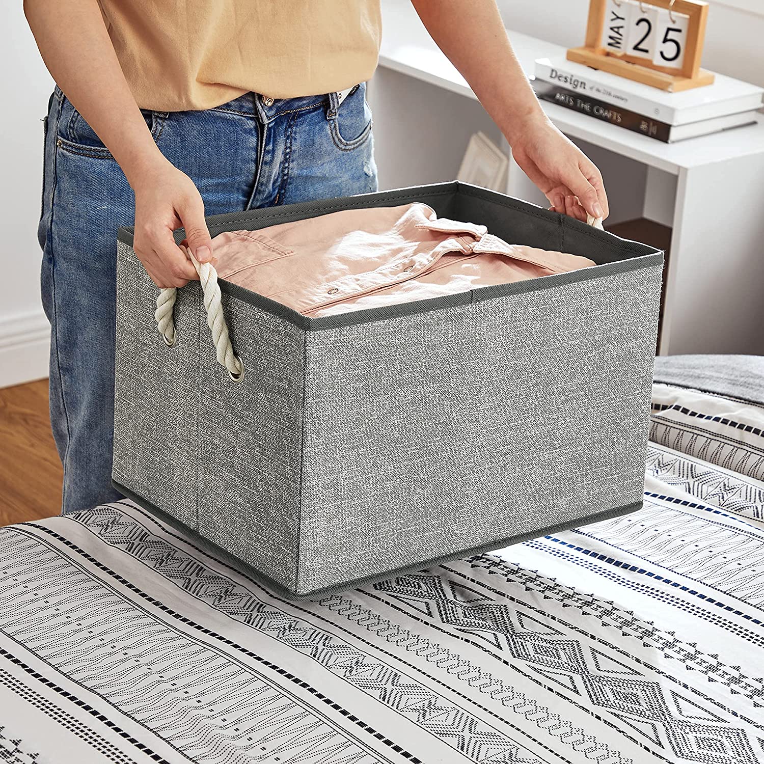 Platnene kutije za pohranu, set od 3 kom, 40 x 25 x 30 cm, sive | SONGMICS-vitahome.hr