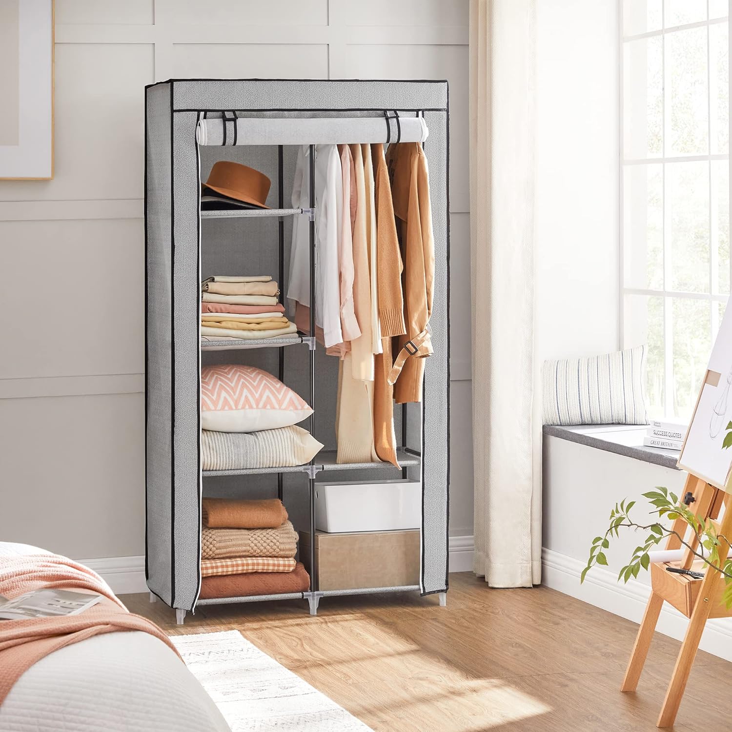 Platneni ormar sa 6 polica, sivi | SONGMICS-vitahome.hr