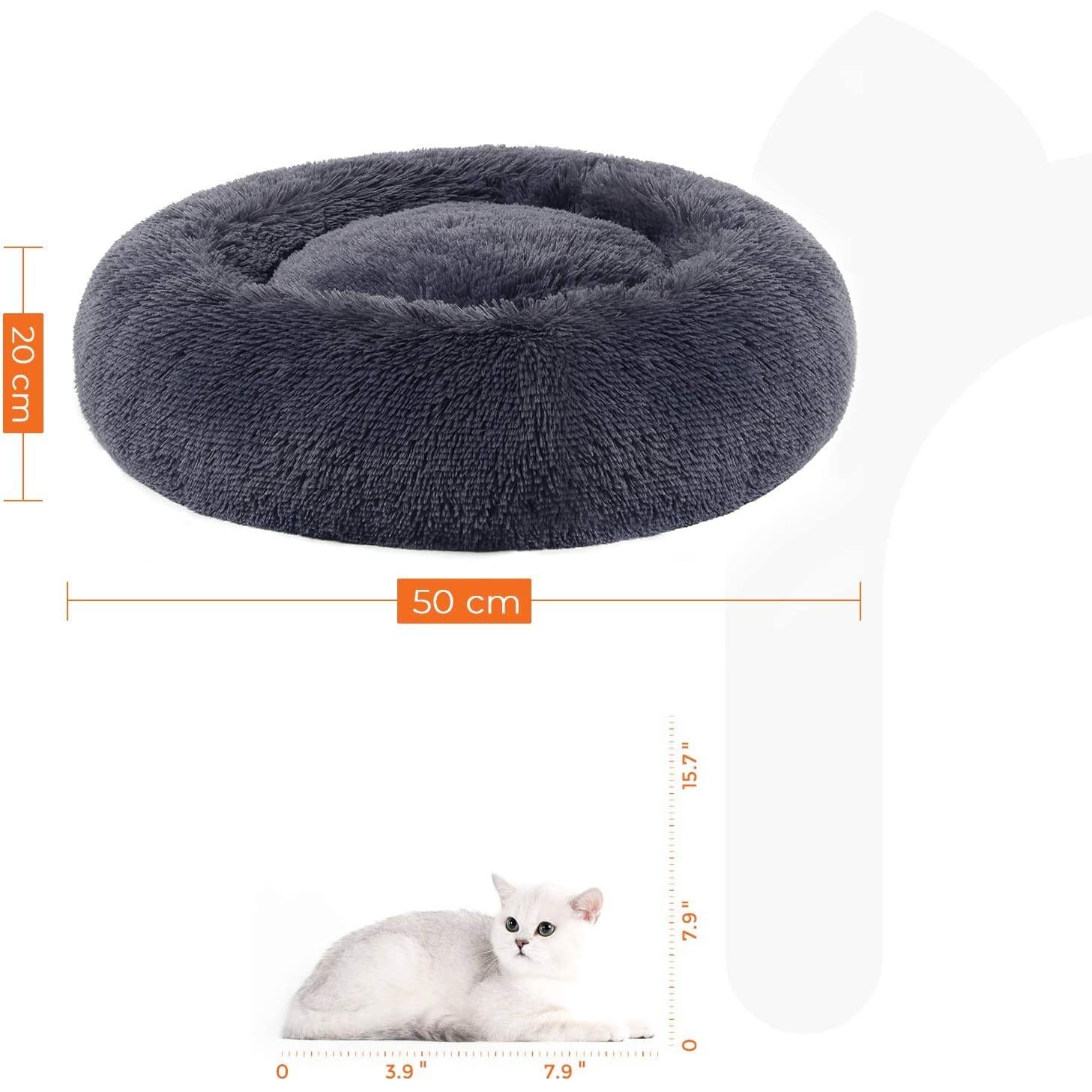 Plišani, okrugli krevetić za mačke i sitne pse, 50 cm, tamno sive boje | FEANDREA | FEANDREA-vitahome.hr