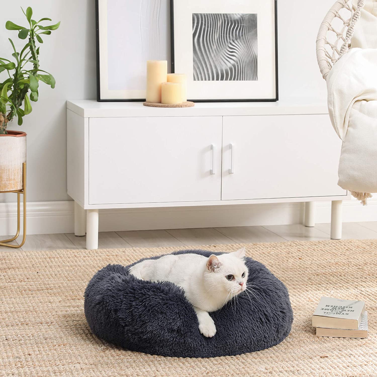 Plišani, okrugli krevetić za mačke i sitne pse, 50 cm, tamno sive boje | FEANDREA | FEANDREA-vitahome.hr