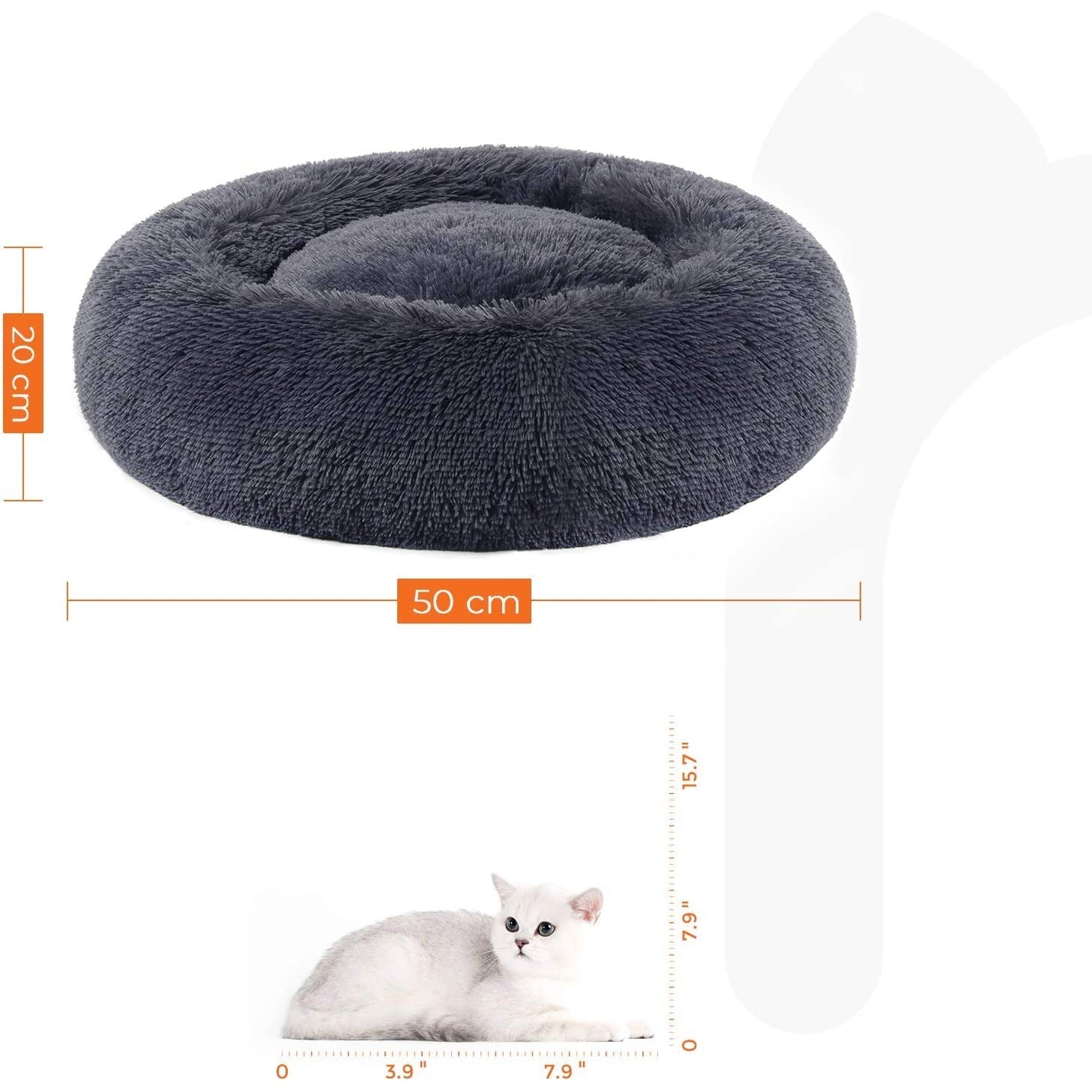 Plišani, okrugli krevetić za mačke i sitne pse, 50 cm, tamno sive boje | FEANDREA | FEANDREA-vitahome.hr