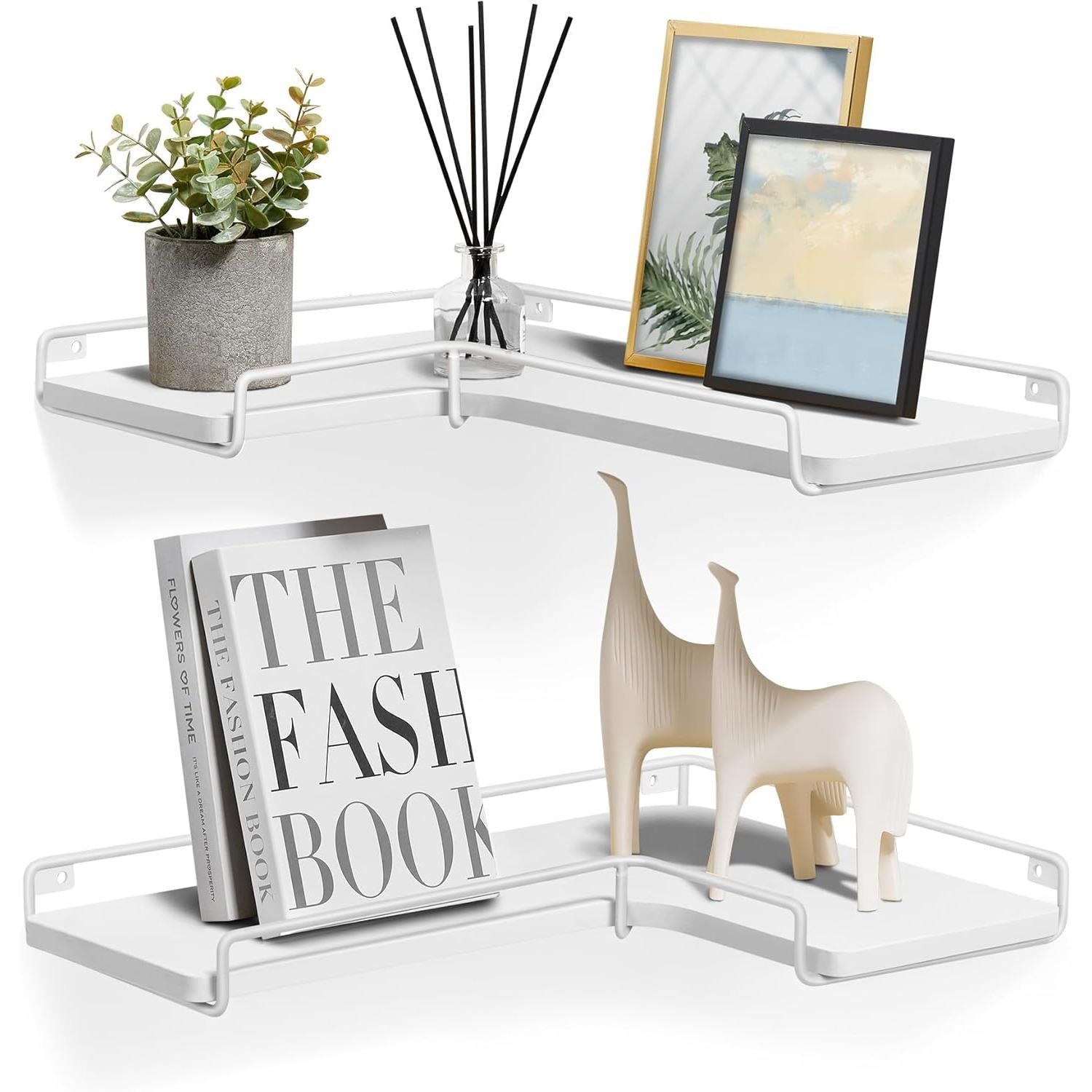 Plutajuće police, set od 2 komada, L-oblikovana kutna zidna polica, bijela