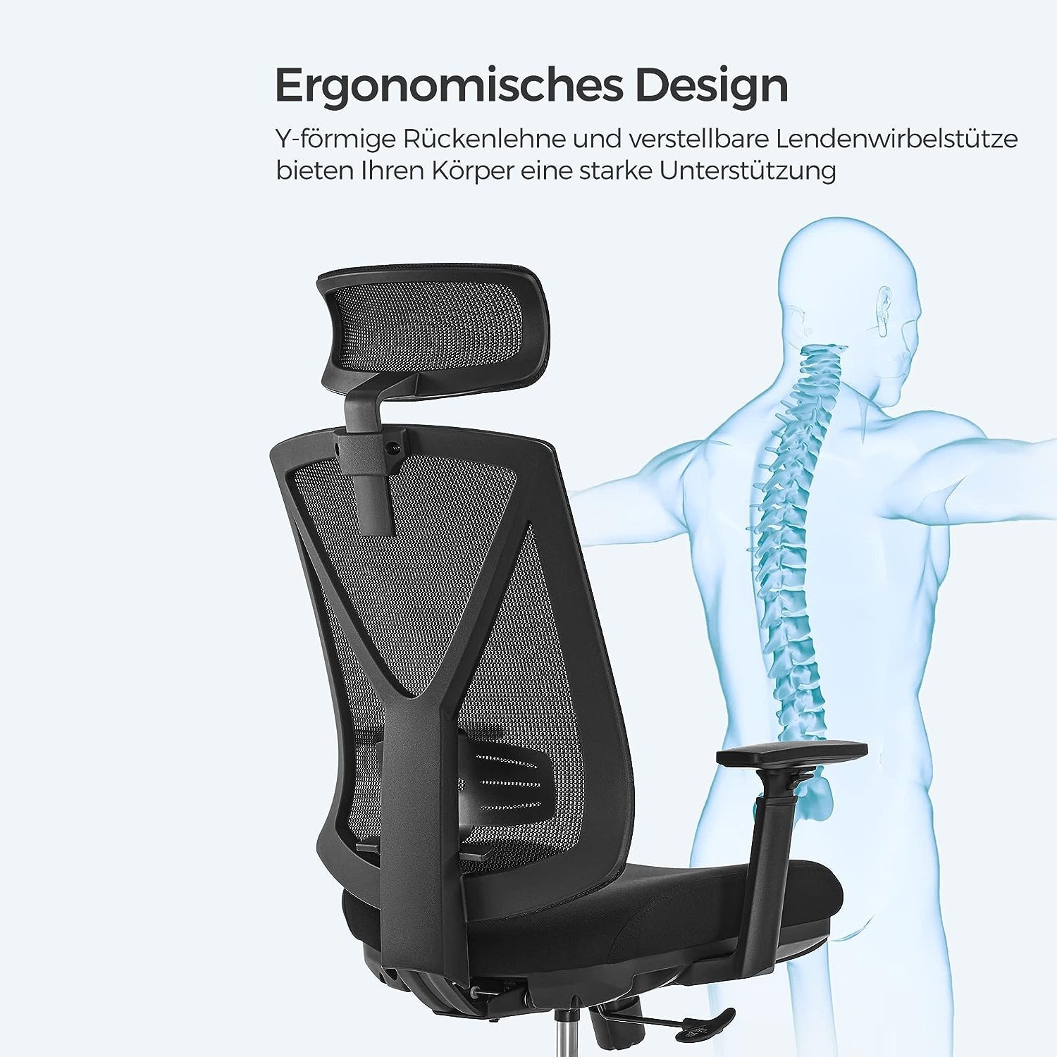 Podesiva ergonomska uredska stolica s osloncem za noge, glavu i ruke, crna | SONGMICS-vitahome.hr