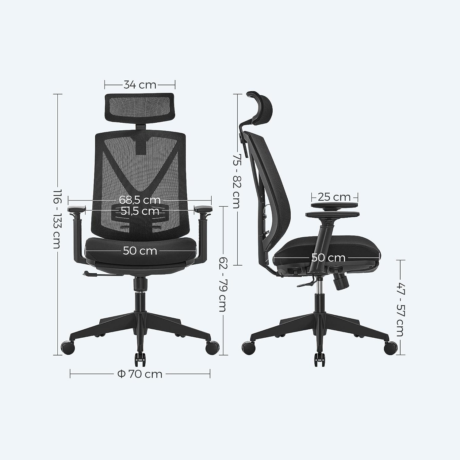 Podesiva ergonomska uredska stolica s osloncem za noge, glavu i ruke, crna | SONGMICS-vitahome.hr