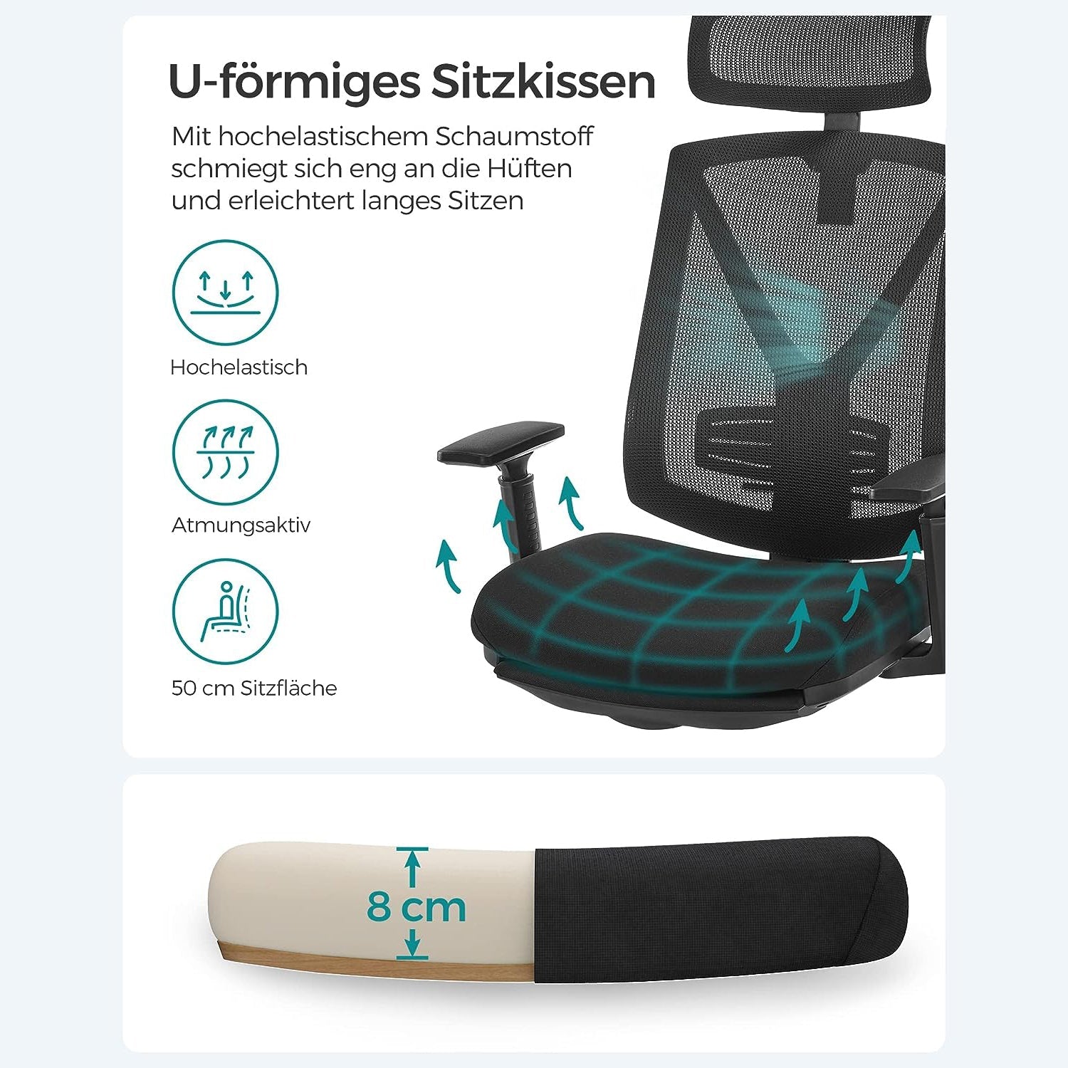 Podesiva ergonomska uredska stolica s osloncem za noge, glavu i ruke, crna | SONGMICS-vitahome.hr