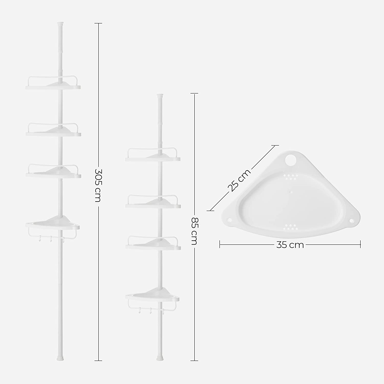 Podesiva teleskopska kupaonska kutna polica, 85-305 cm | SONGMICS-vitahome.hr