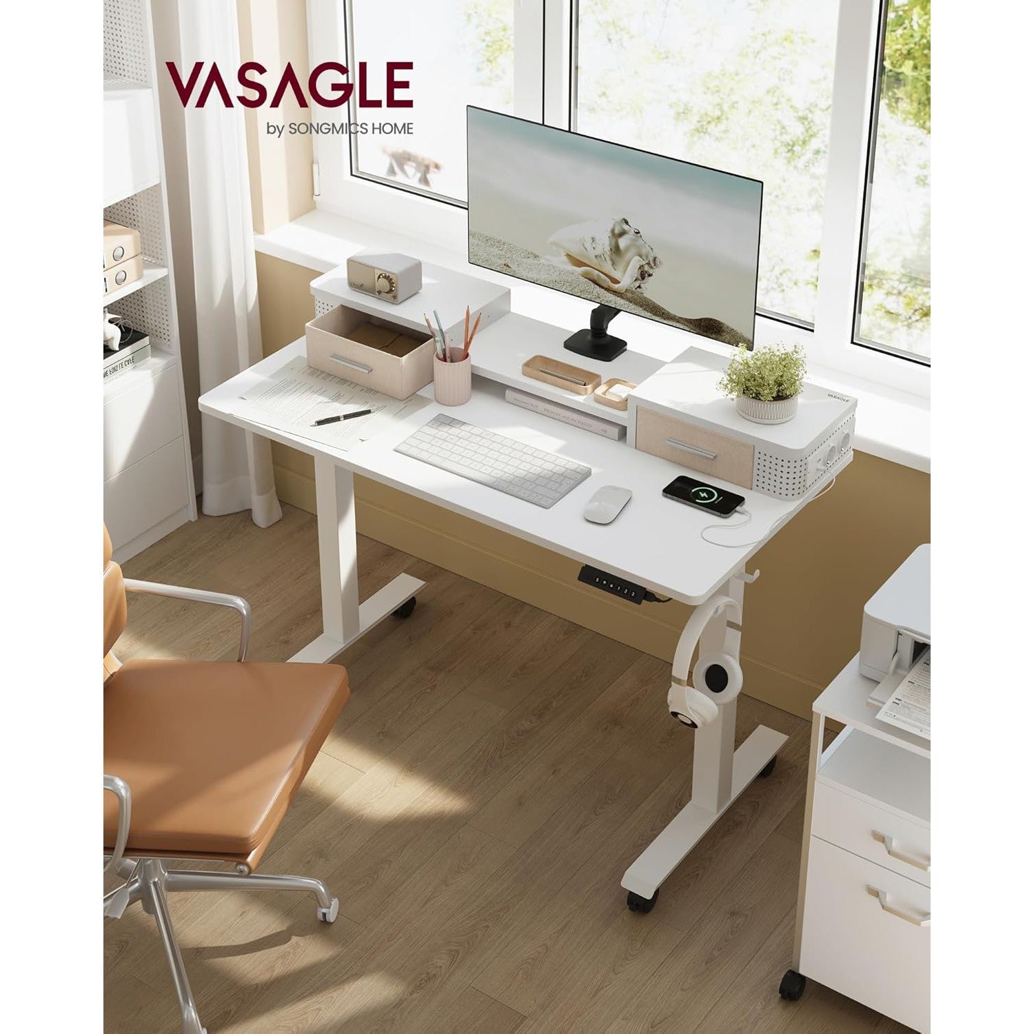 Podesivi električni radni stol, 60 x 120 x (72-120) cm, bijeli | VASAGLE-vitahome.hr