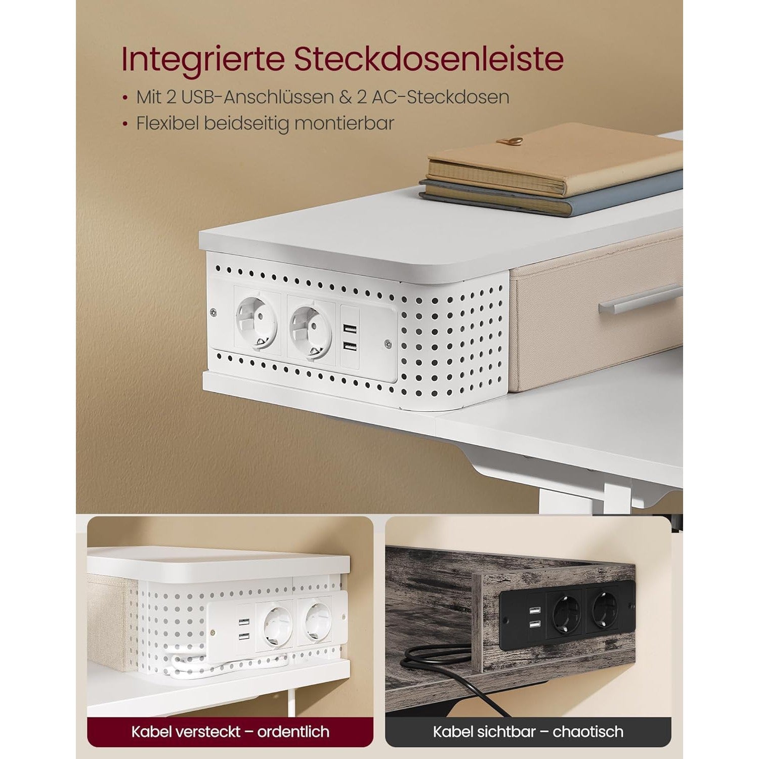 Podesivi električni radni stol, 60 x 120 x (72-120) cm, bijeli | VASAGLE-vitahome.hr
