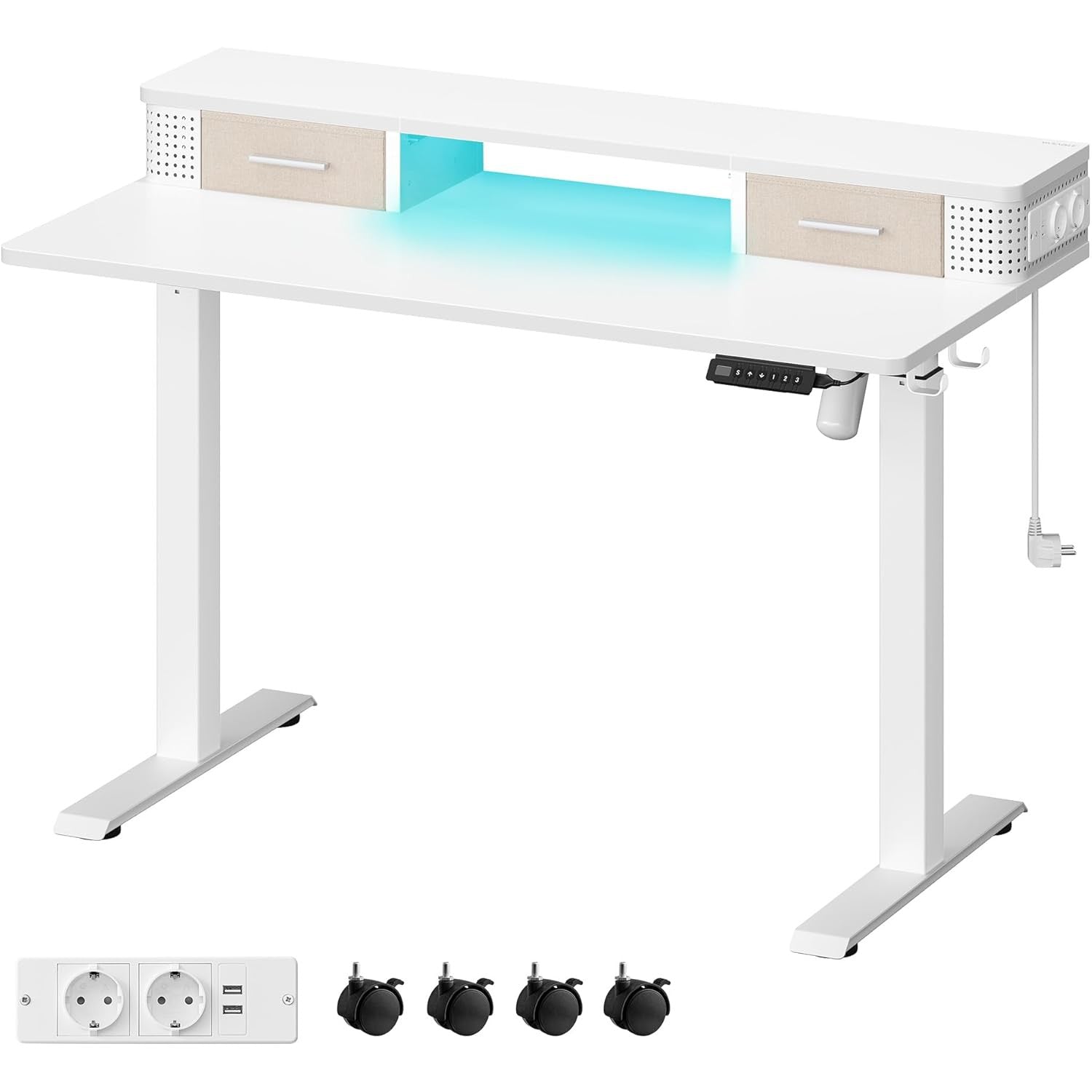 Podesivi električni radni stol, 60 x 120 x (72-120) cm, bijeli | VASAGLE-vitahome.hr