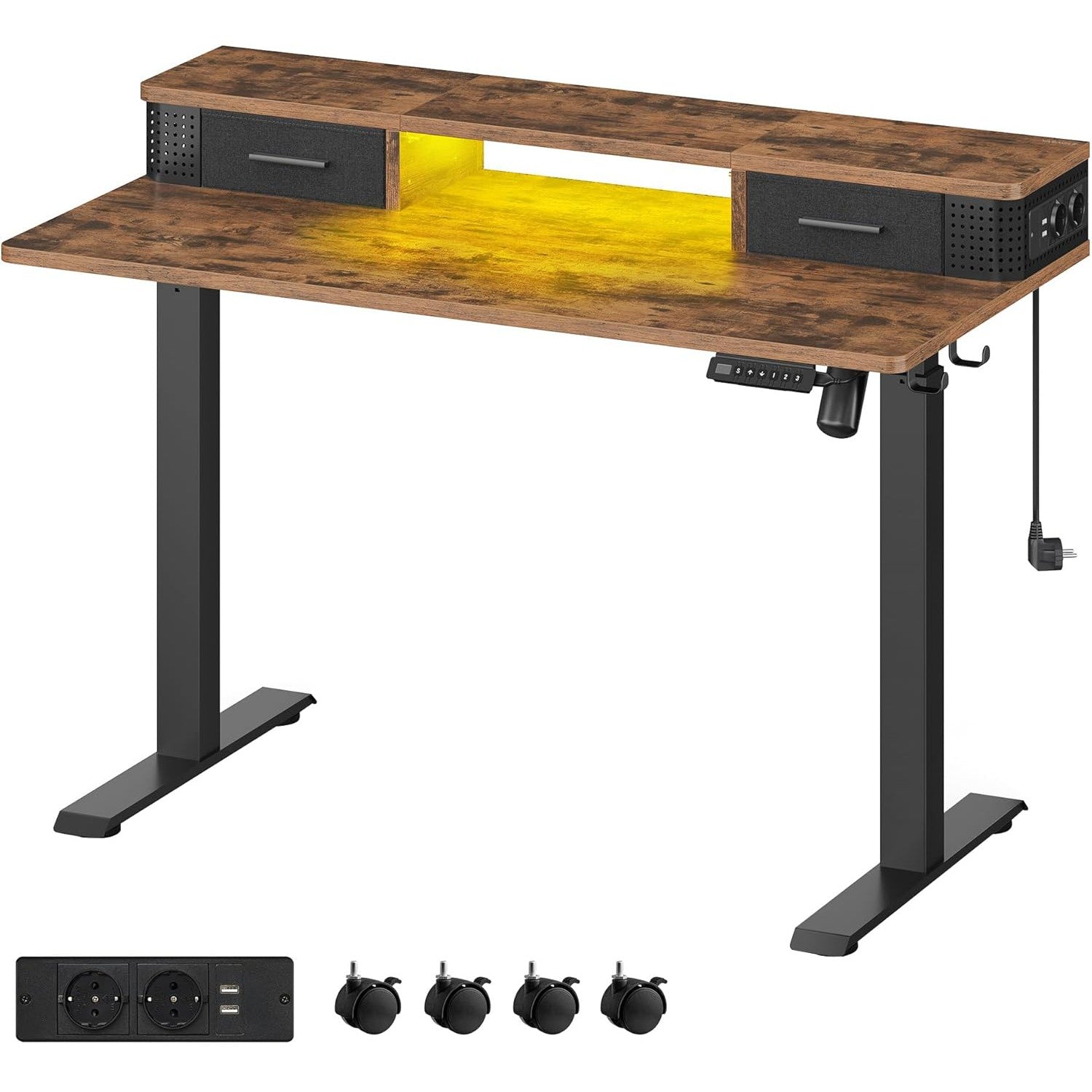 Podesivi električni stol, 60 x 120 x (72-120) s postoljem za monitor, smeđe-crni | VASAGLE-vitahome.hr