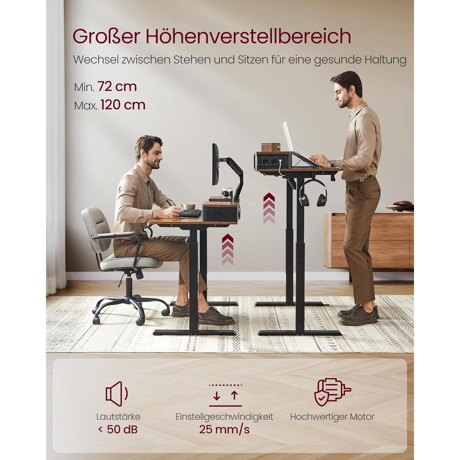 Podesivi električni stol, 60 x 120 x (72-120) s postoljem za monitor, smeđe-crni | VASAGLE-vitahome.hr