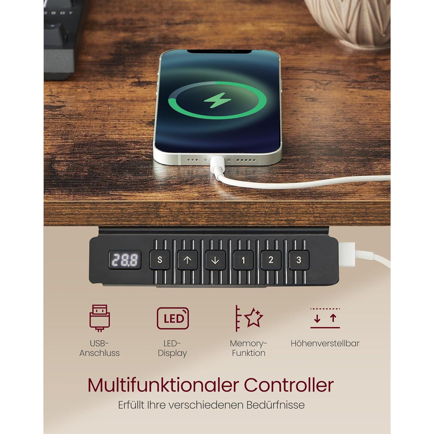 Podesivi električni stol, 60 x 120 x (72-120) s postoljem za monitor, smeđe-crni | VASAGLE-vitahome.hr