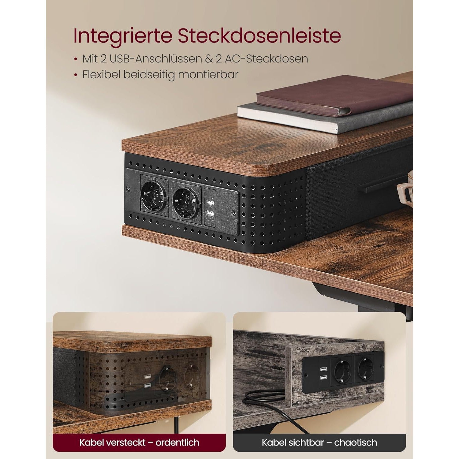 Podesivi električni stol, 60 x 120 x (72-120) s postoljem za monitor, smeđe-crni | VASAGLE-vitahome.hr