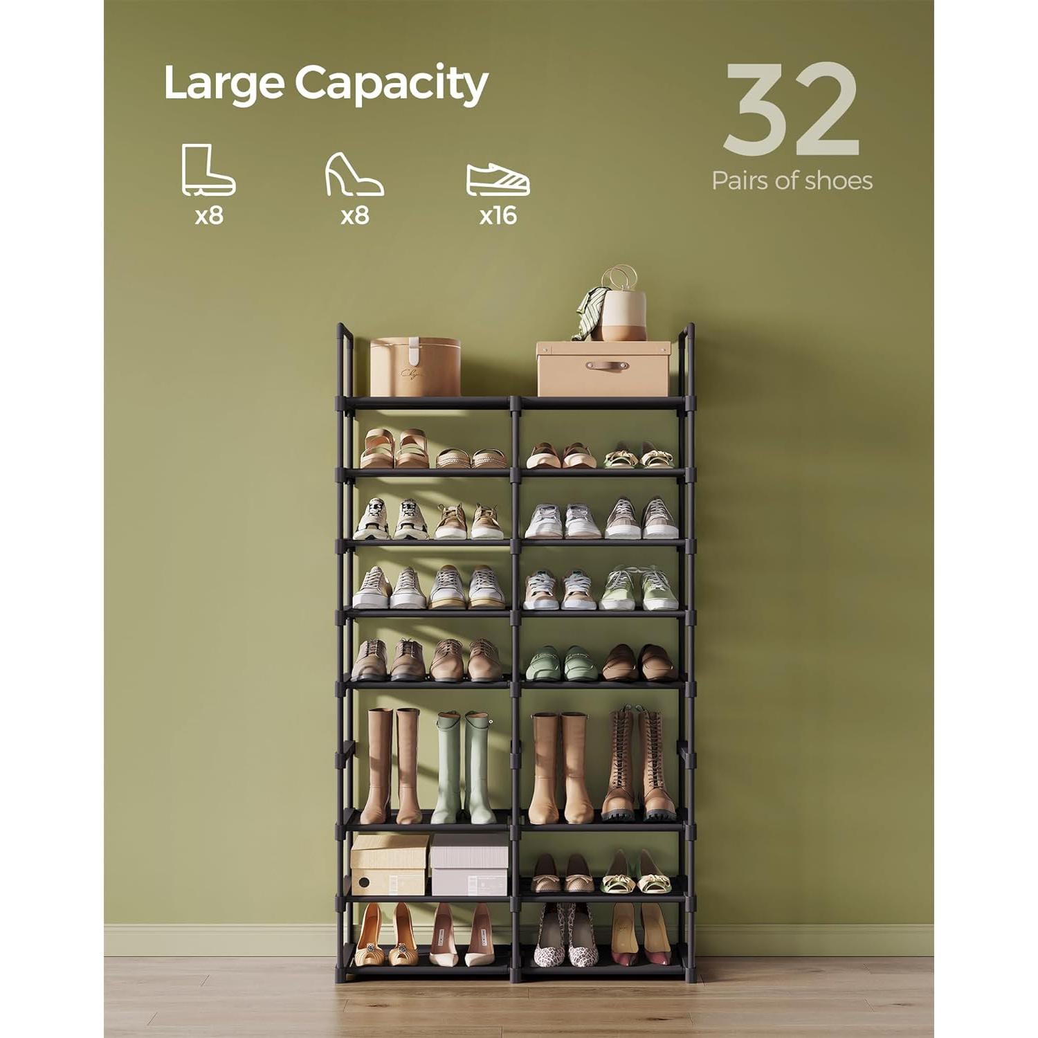 Podesivi stalak za cipele na 8 razina, 29,5 x 86,9 x 157,6 cm, crni | SONGMICS-vitahome.hr