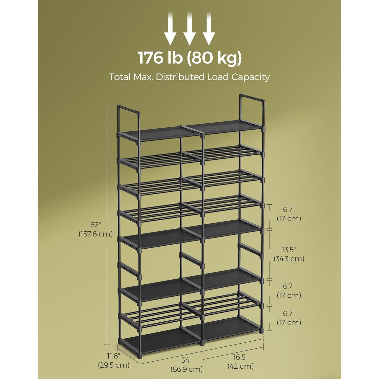 Podesivi stalak za cipele na 8 razina, 29,5 x 86,9 x 157,6 cm, crni | SONGMICS-vitahome.hr