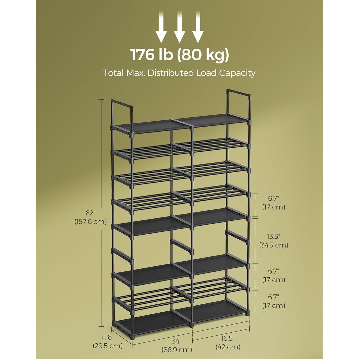 Podesivi stalak za cipele na 8 razina, 29,5 x 86,9 x 157,6 cm, crni | SONGMICS-vitahome.hr
