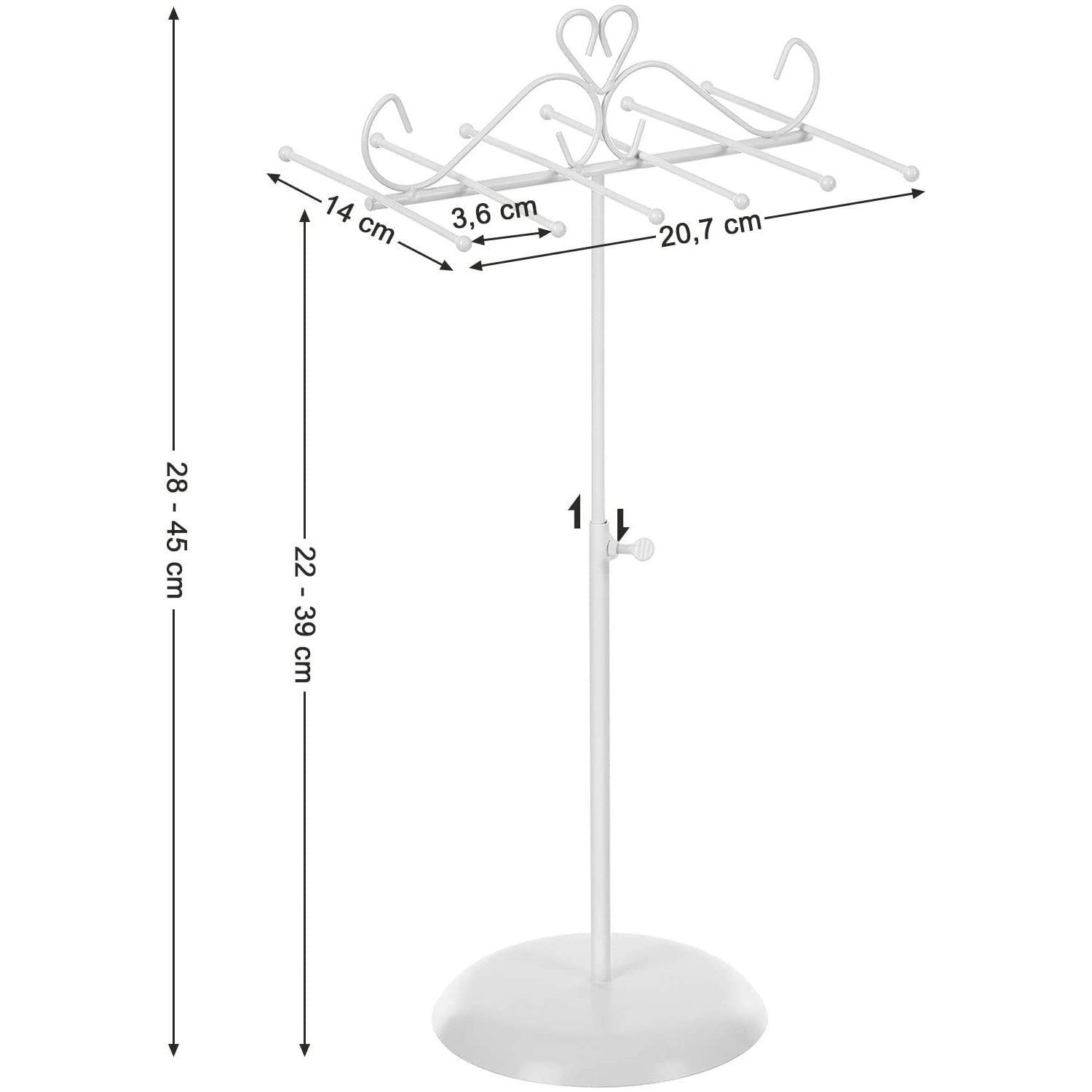Podesivi stalak za nakit, 20,5 x (28-45) x 14 cm, bijele boje | SONGMICS-vitahome.hr