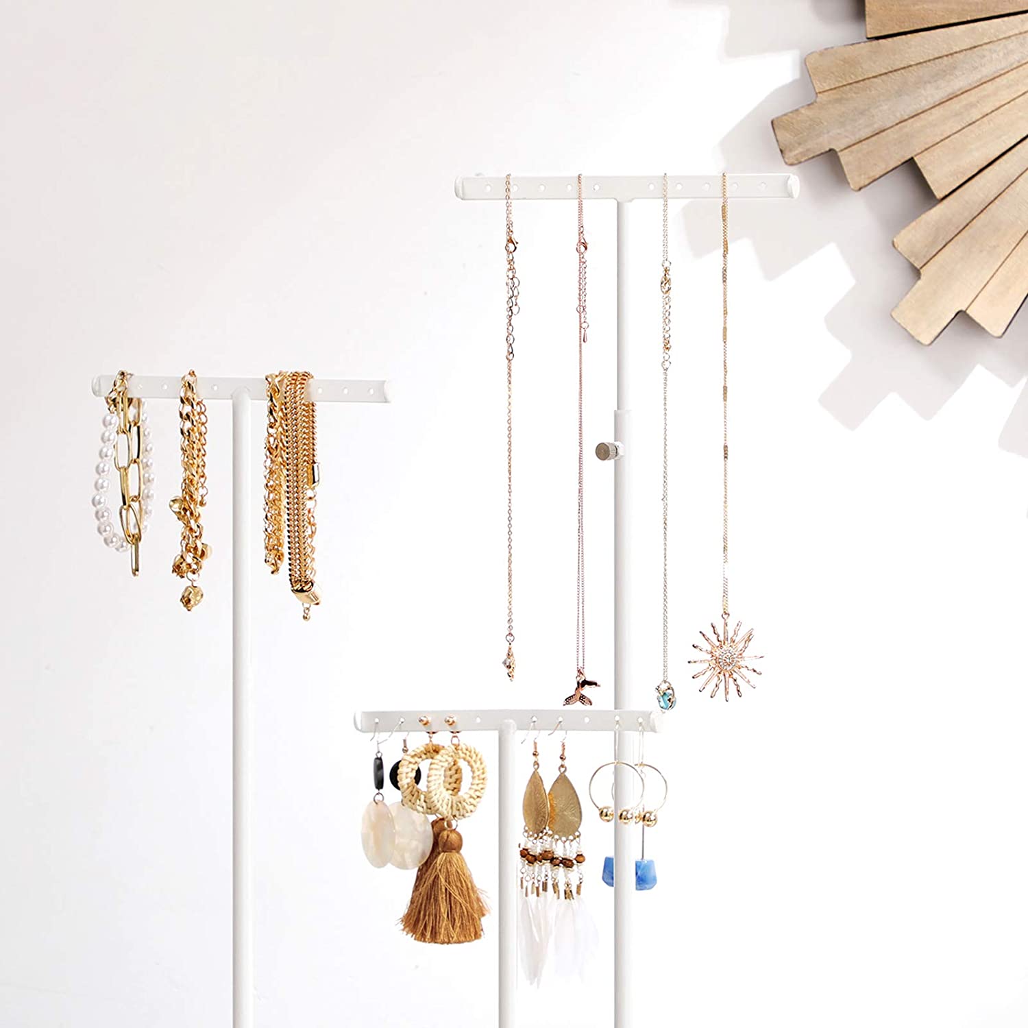 Podesivi stalak za nakit, 25 x 11,8 x (41,5-56,5) cm, bijeli i boje drveta | SONGMICS-vitahome.hr