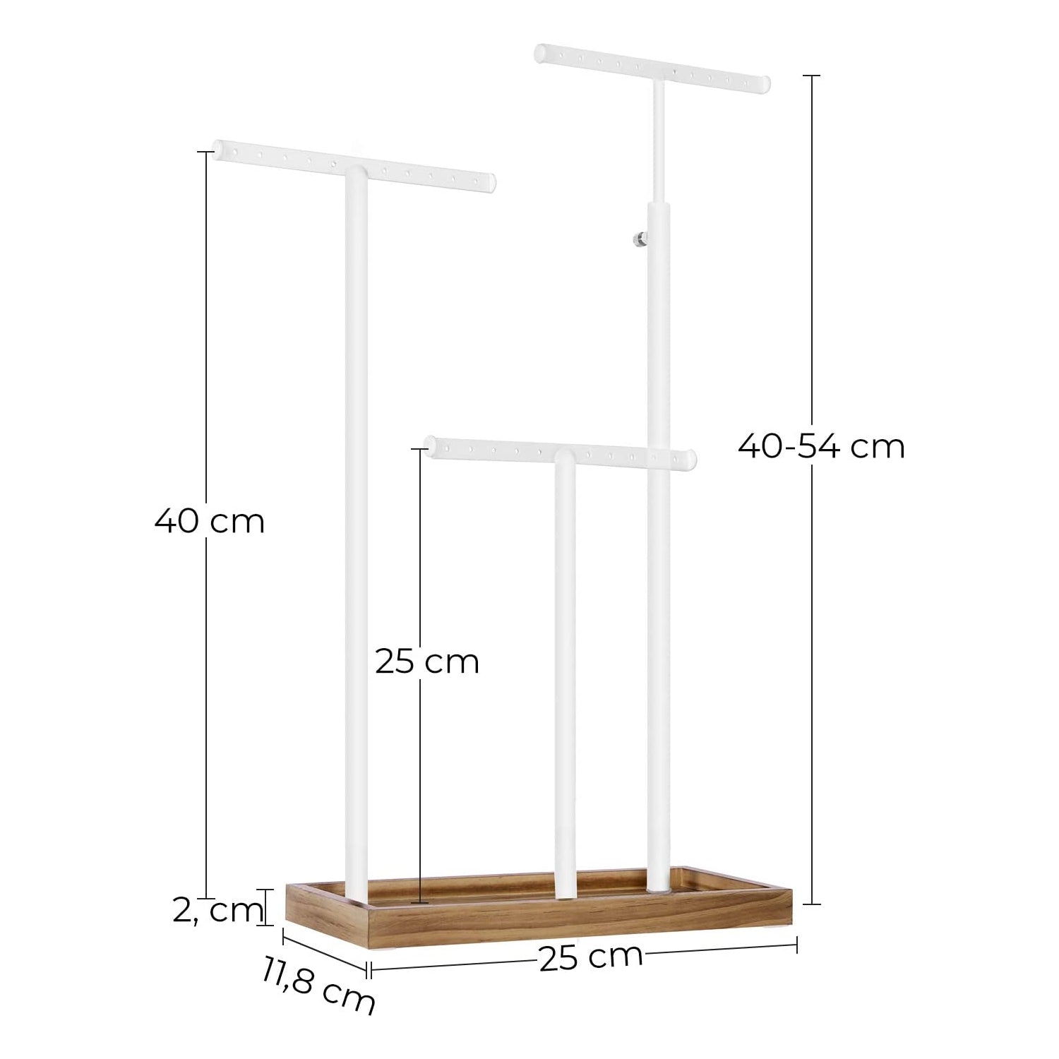 Podesivi stalak za nakit, 25 x 11,8 x (41,5-56,5) cm, bijeli i boje drveta | SONGMICS-vitahome.hr