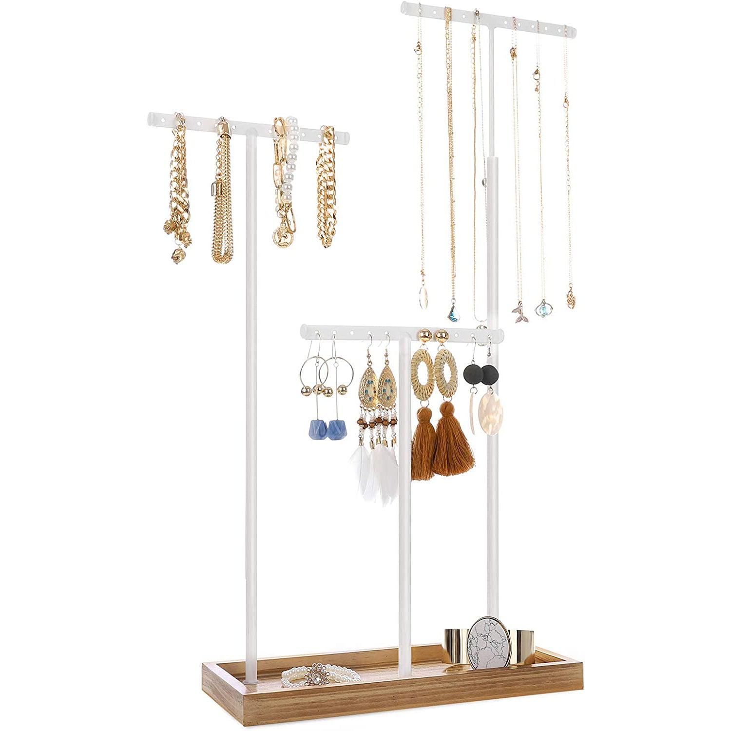 Podesivi stalak za nakit, 25 x 11,8 x (41,5-56,5) cm, bijeli i boje drveta | SONGMICS-vitahome.hr