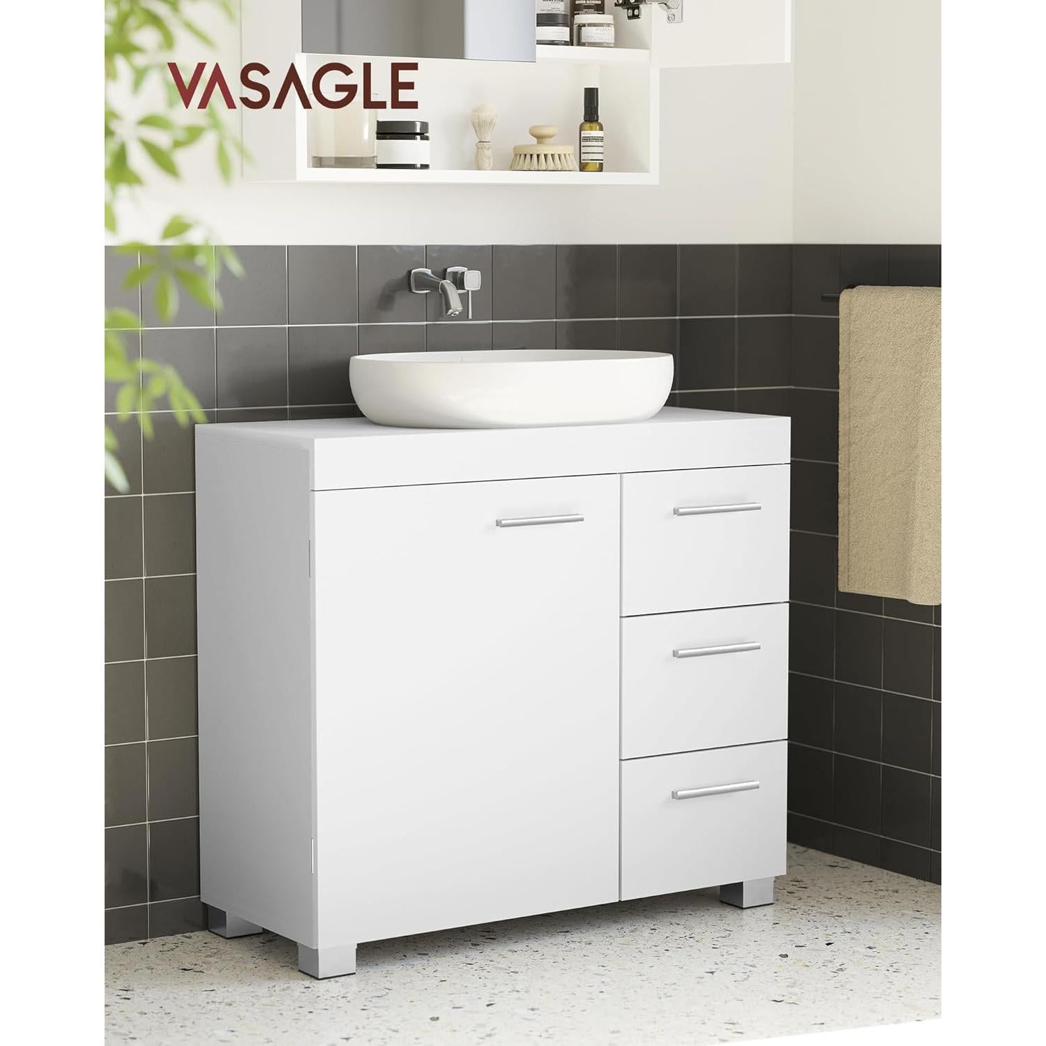 Podni ormarić za umivaonik s 3 velike ladice, 30 x 70 x 64 cm, bijeli | VASAGLE-vitahome.hr
