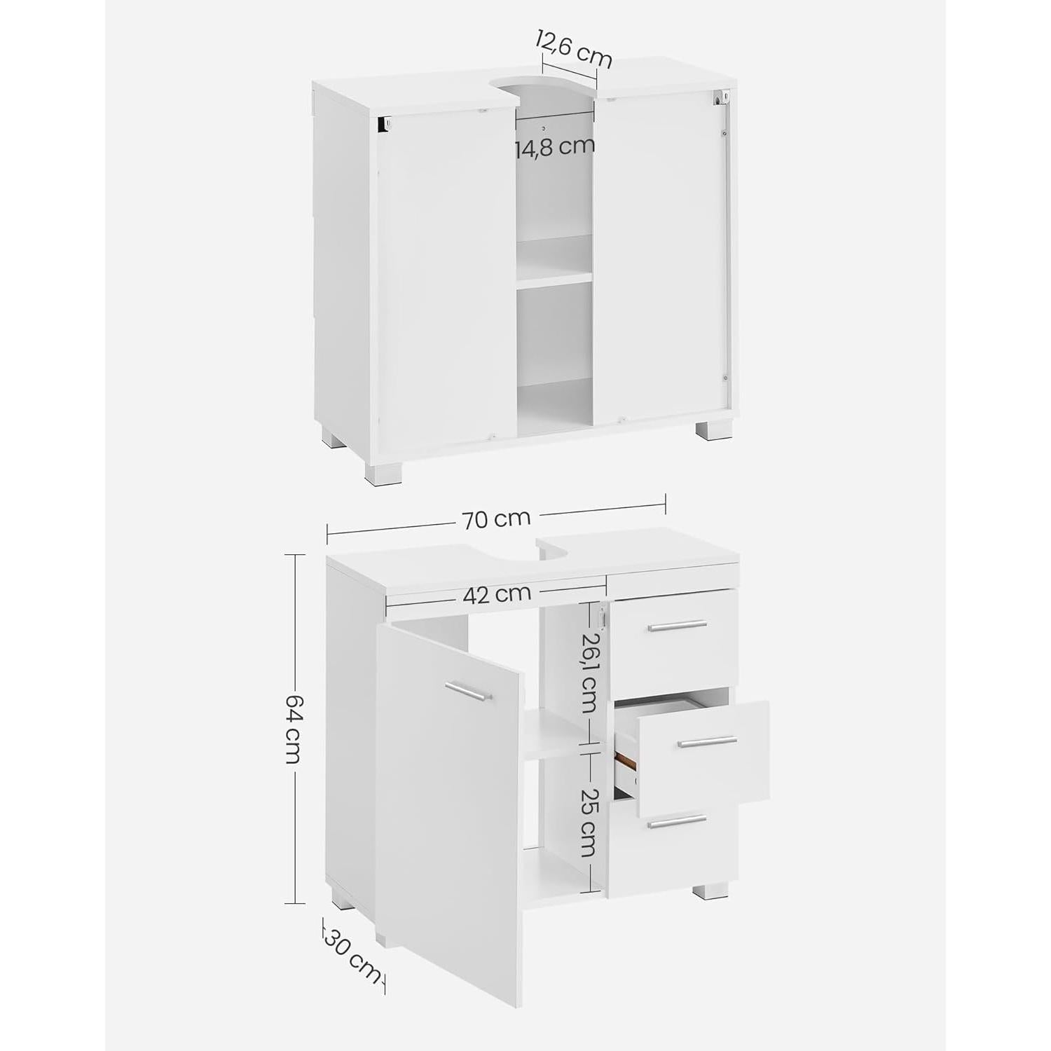 Podni ormarić za umivaonik s 3 velike ladice, 30 x 70 x 64 cm, bijeli | VASAGLE-vitahome.hr