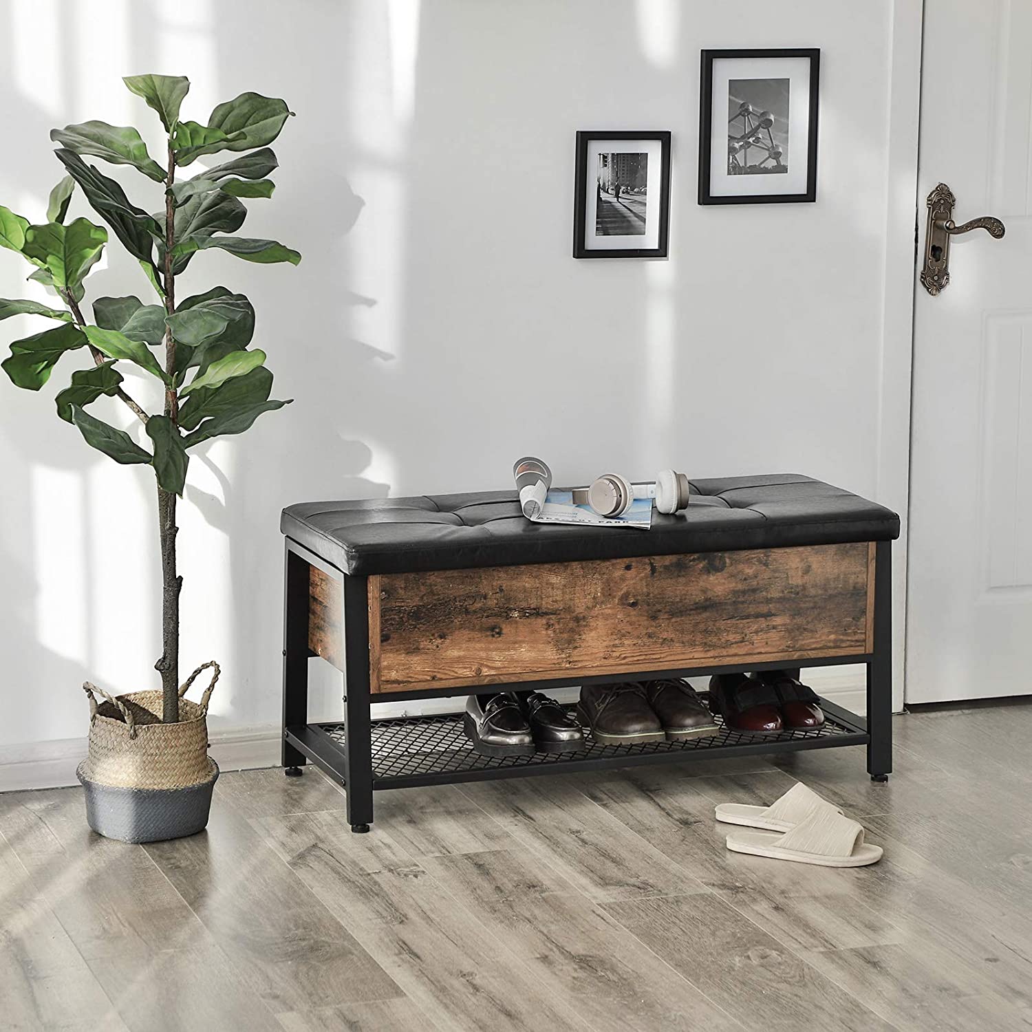 Podstavljena klupa za cipele, 100 x 40 x 47 cm, rustikalno smeđa | VASAGLE-vitahome.hr