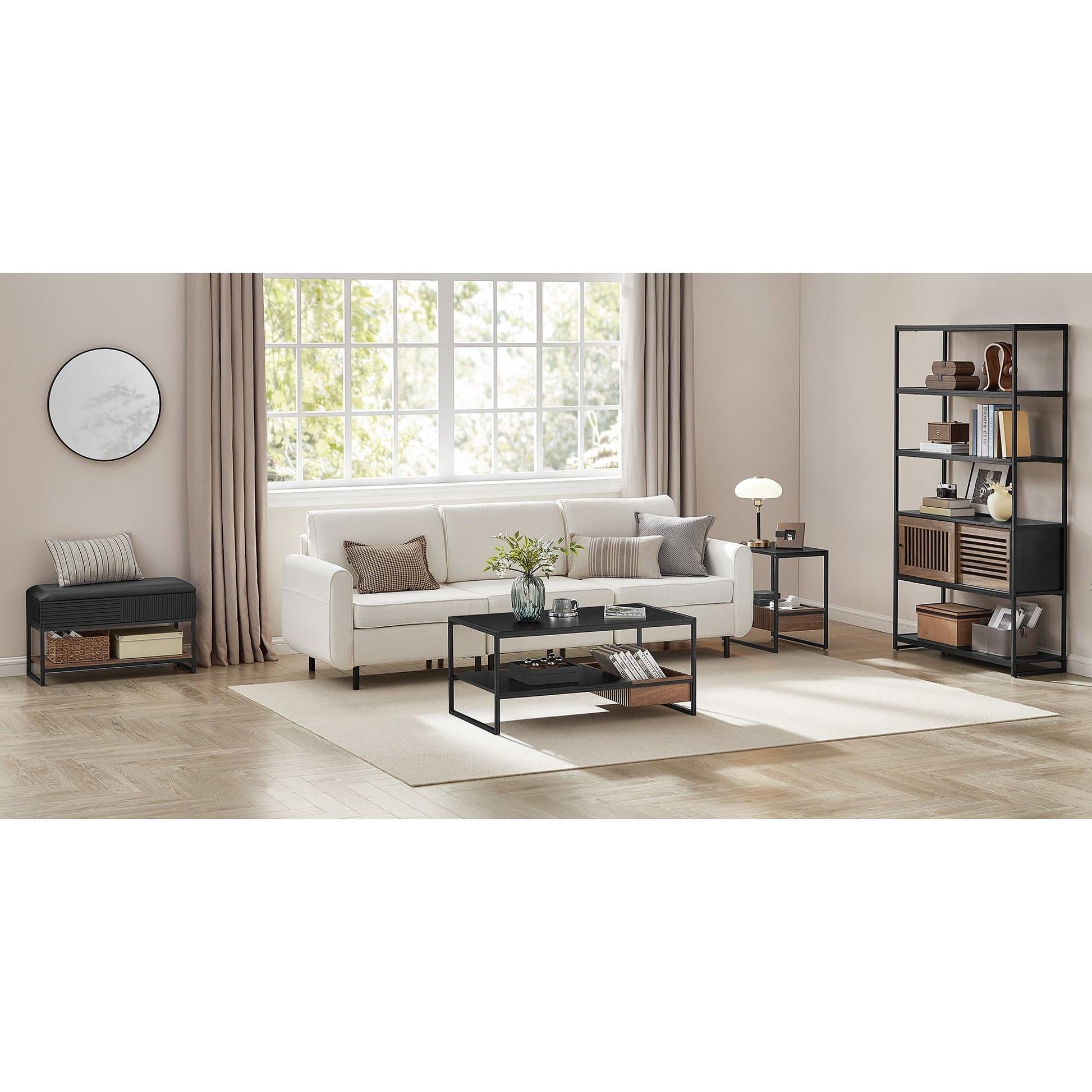 Polica na 5 razina s 1 zatvorenim pretincem, 100 x 35 x 181 cm, crne i boje oraha | VASAGLE-vitahome.hr