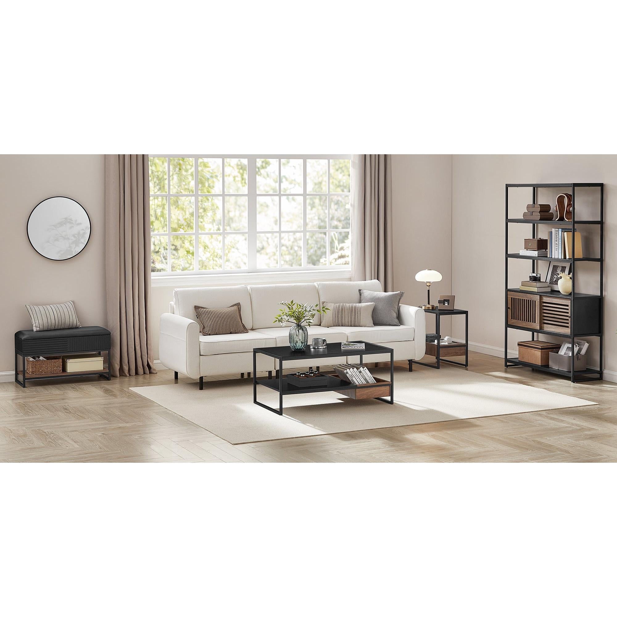 Polica na 5 razina s 1 zatvorenim pretincem, 100 x 35 x 181 cm, crne i boje oraha | VASAGLE-vitahome.hr