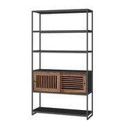 Polica na 5 razina s 1 zatvorenim pretincem, 100 x 35 x 181 cm, crne i boje oraha | VASAGLE-vitahome.hr