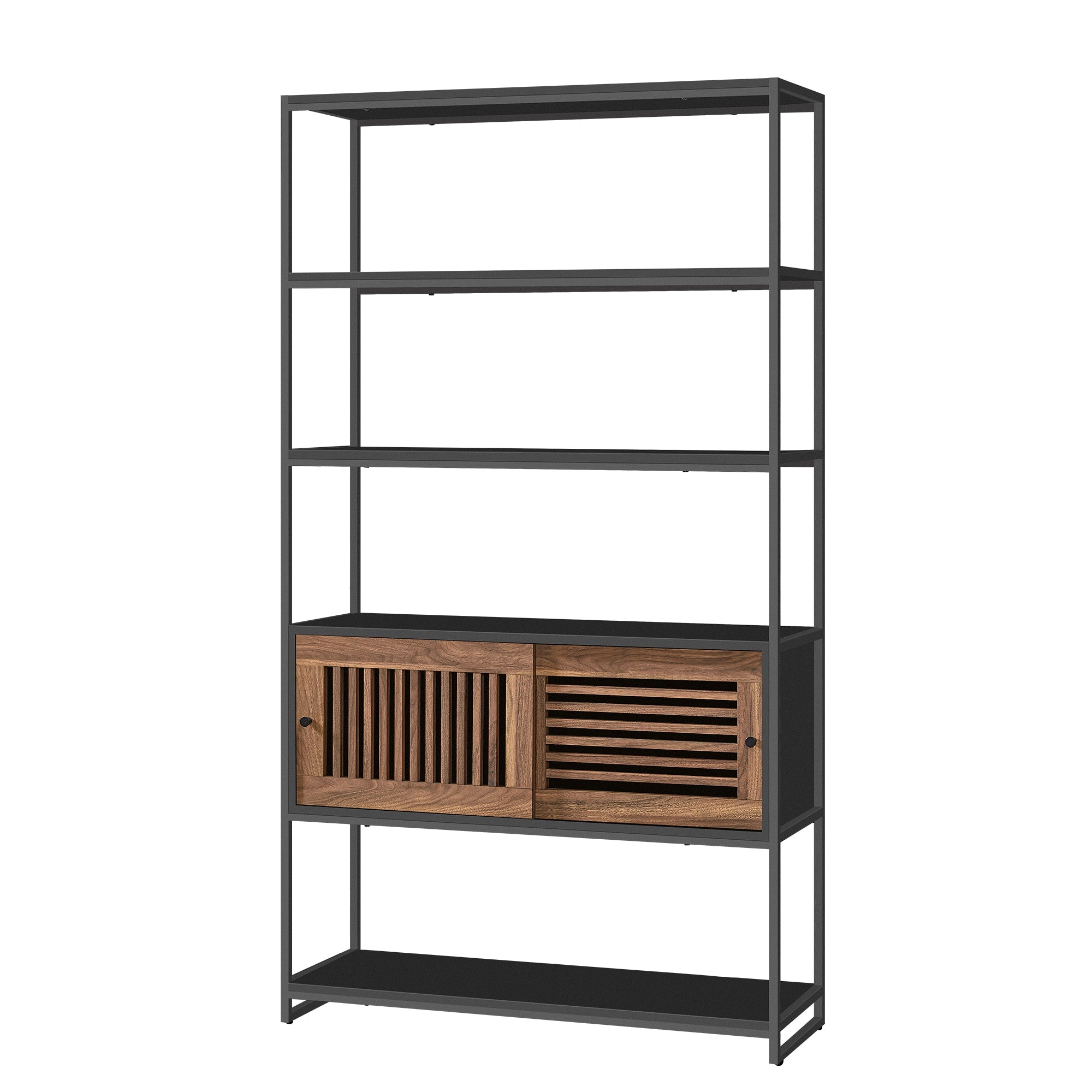Polica na 5 razina s 1 zatvorenim pretincem, 100 x 35 x 181 cm, crne i boje oraha | VASAGLE-vitahome.hr