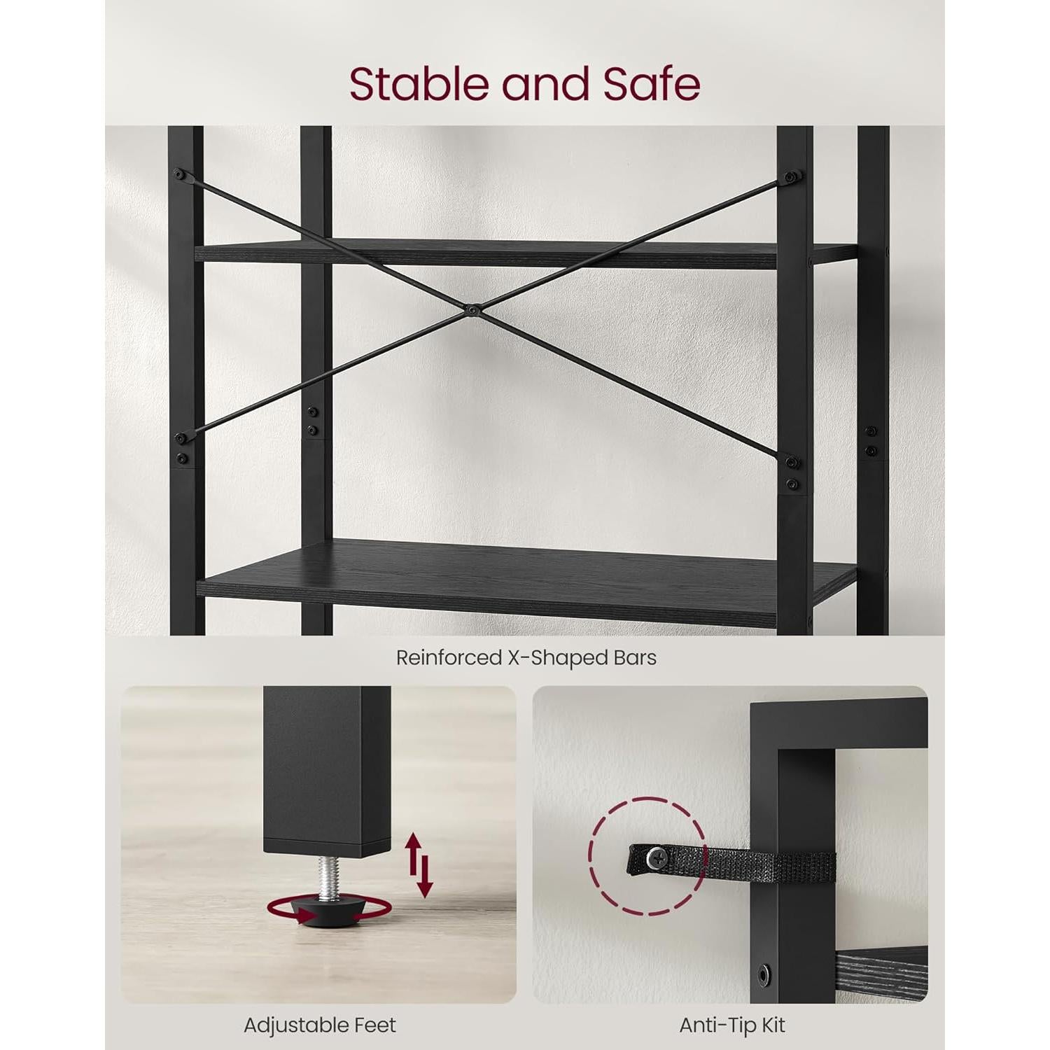 Polica na 6 razina, industrijski stil, 30 x 66 x 186 cm, crne boje | VASAGLE-vitahome.hr