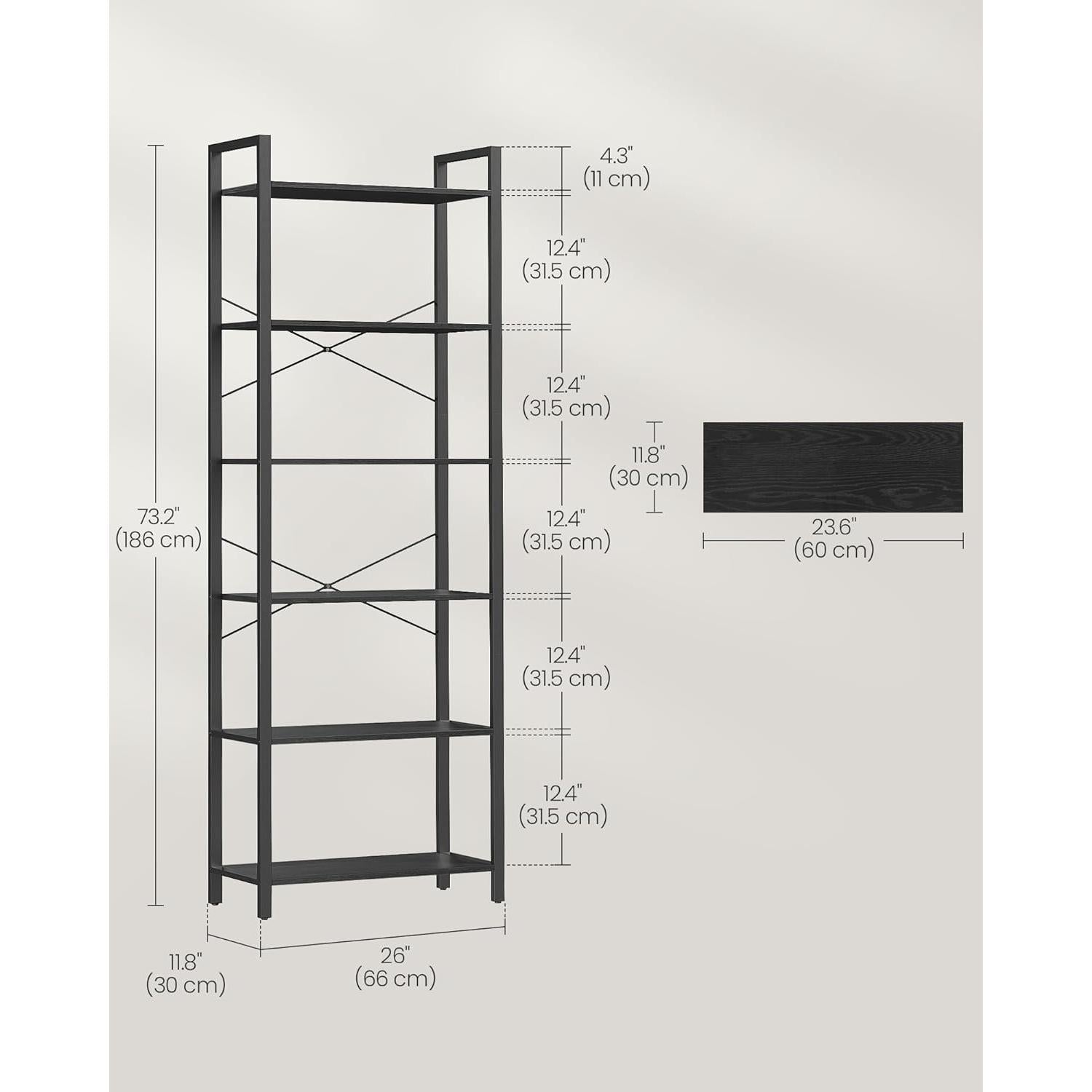 Polica na 6 razina, industrijski stil, 30 x 66 x 186 cm, crne boje | VASAGLE-vitahome.hr