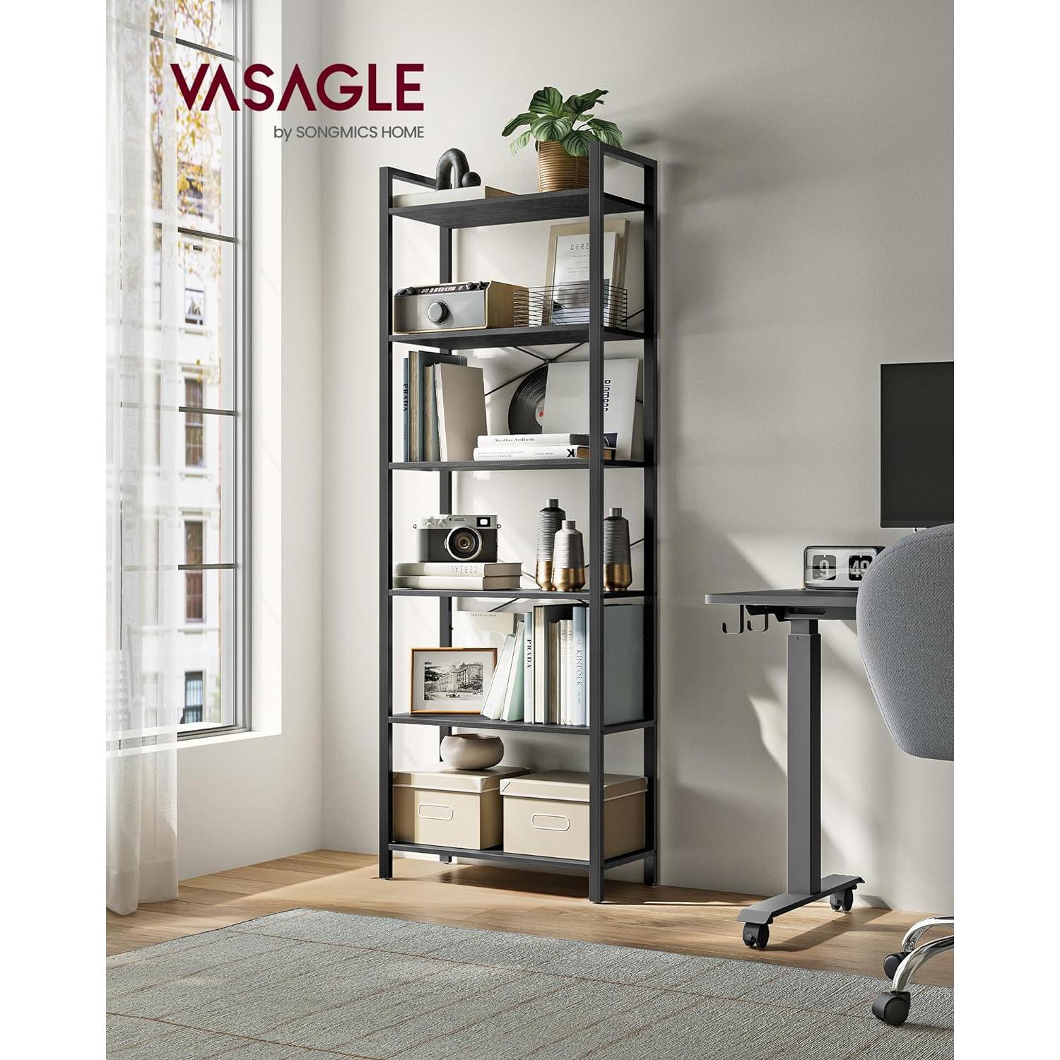 Polica na 6 razina, industrijski stil, 30 x 66 x 186 cm, crne boje | VASAGLE-vitahome.hr