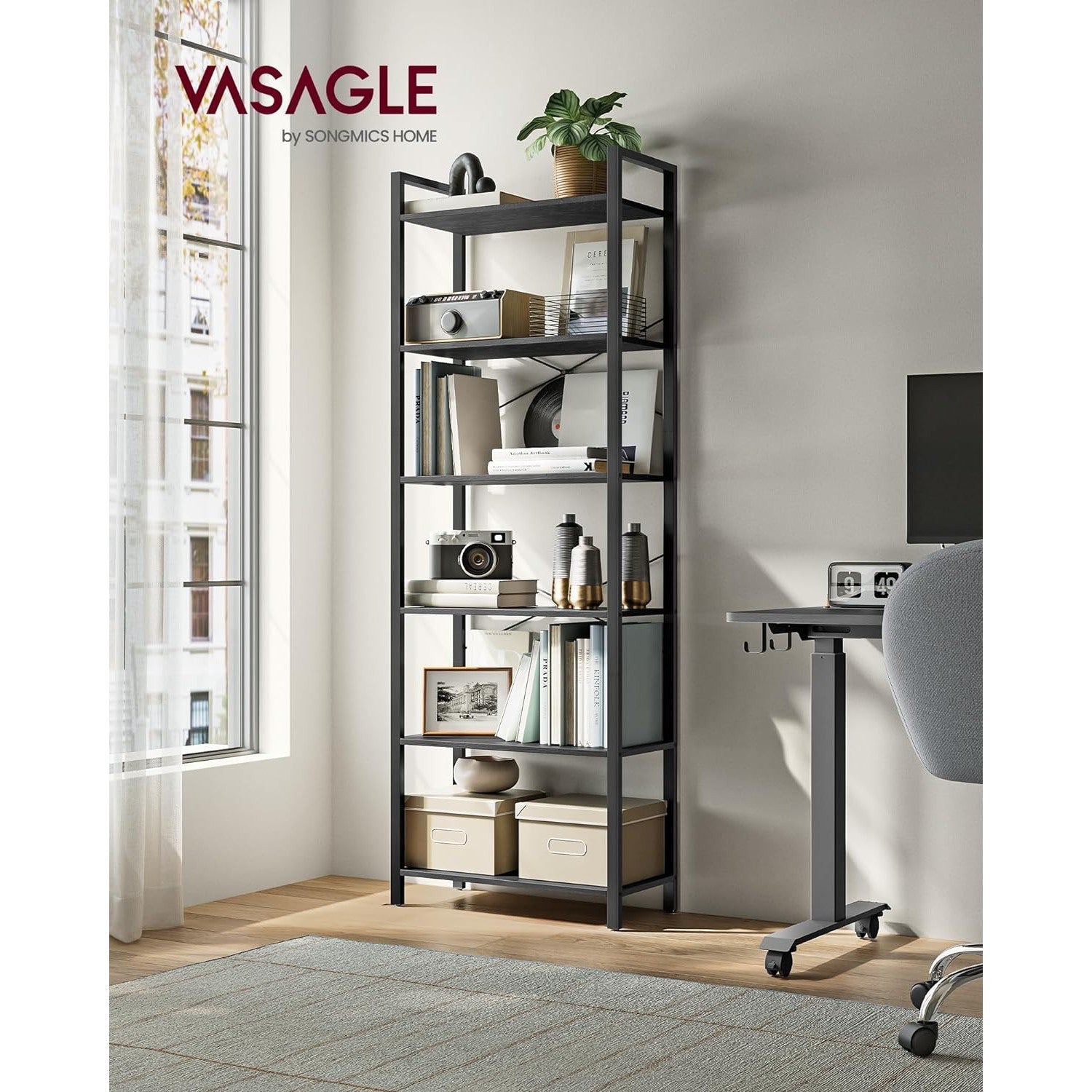 Polica na 6 razina, industrijski stil, 30 x 66 x 186 cm, crne boje | VASAGLE-vitahome.hr