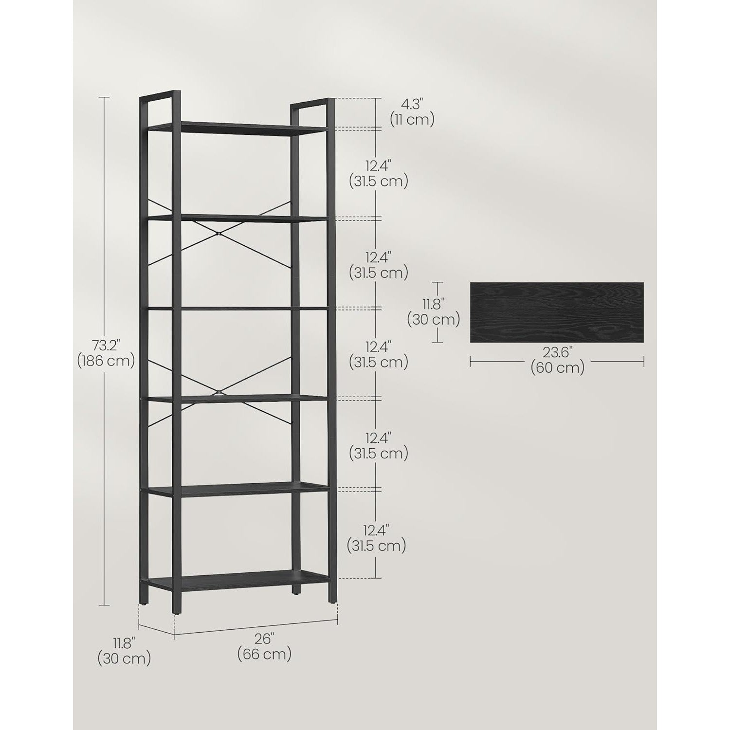 Polica na 6 razina, industrijski stil, 30 x 66 x 186 cm, crne boje | VASAGLE-vitahome.hr