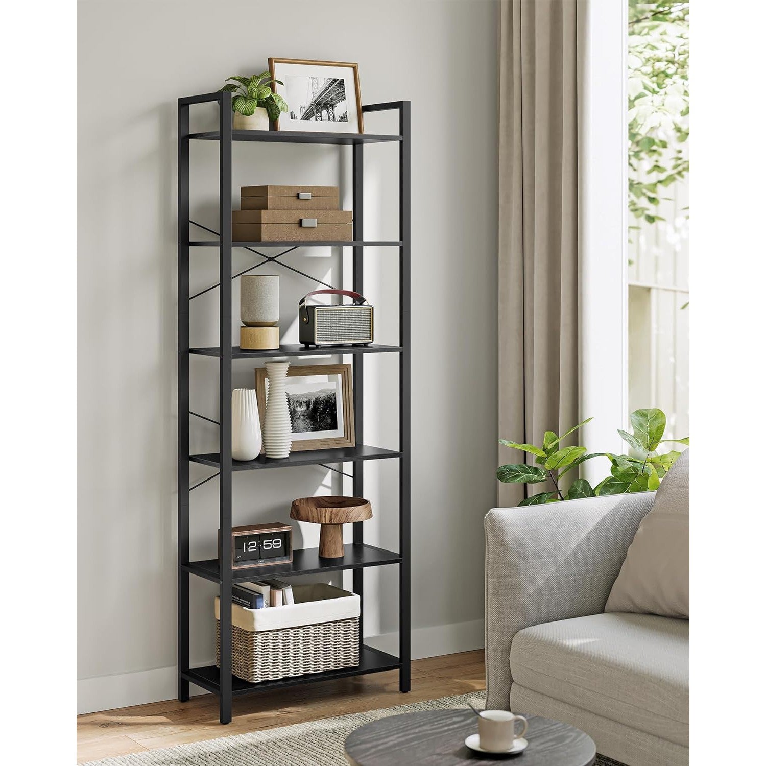 Polica na 6 razina, industrijski stil, 30 x 66 x 186 cm, crne boje | VASAGLE-vitahome.hr