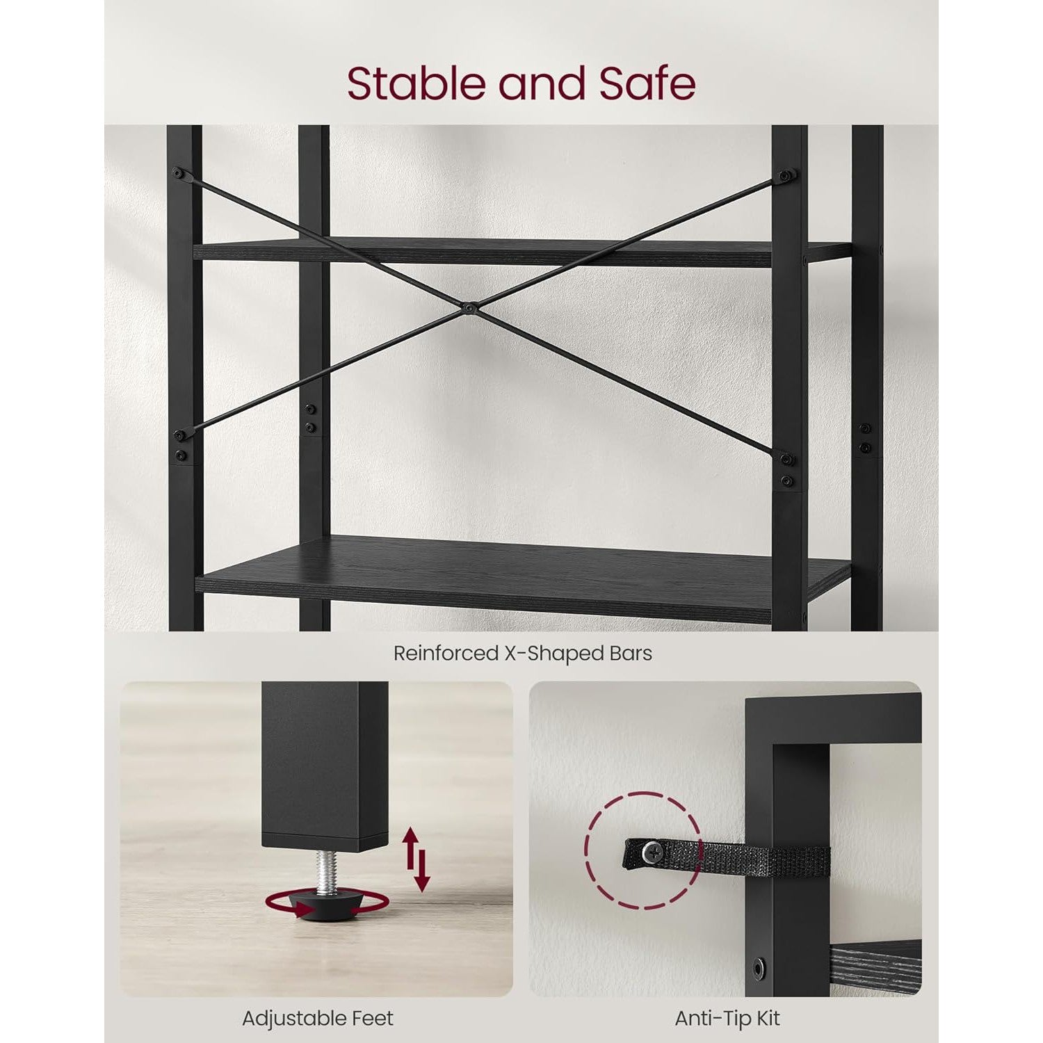 Polica na 6 razina, industrijski stil, 30 x 66 x 186 cm, crne boje | VASAGLE-vitahome.hr