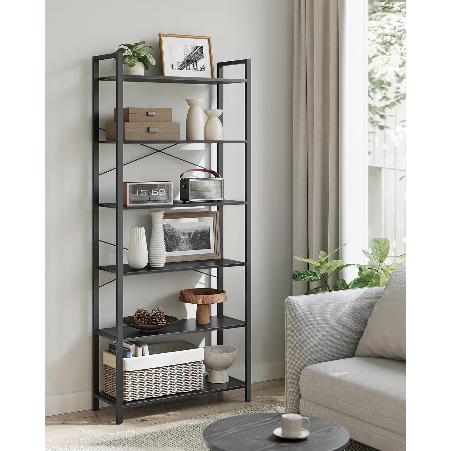 Polica na 6 razina, industrijski stil, 30 x 80 x 186 cm, crne boje | VASAGLE-vitahome.hr