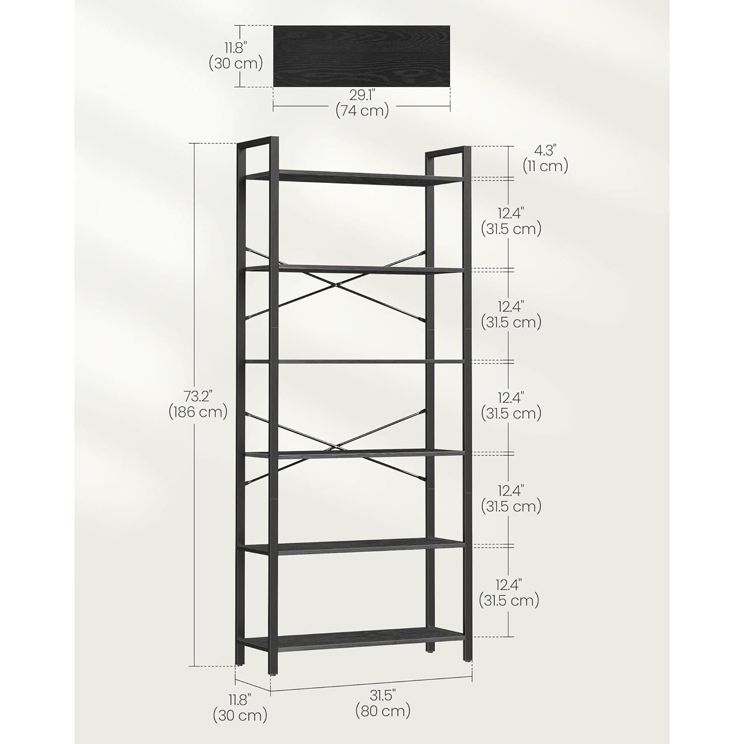 Polica na 6 razina, industrijski stil, 30 x 80 x 186 cm, crne boje | VASAGLE-vitahome.hr