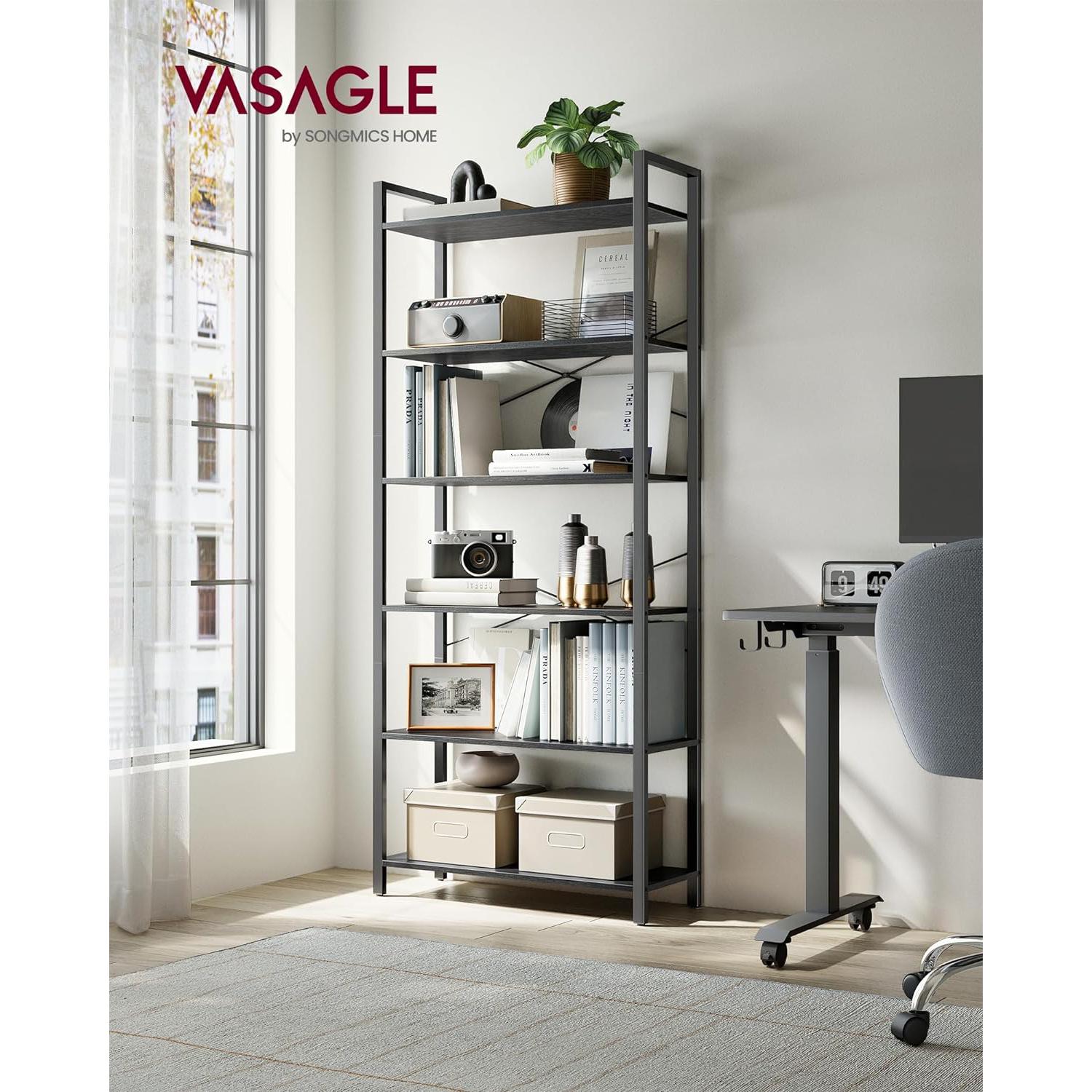 Polica na 6 razina, industrijski stil, 30 x 80 x 186 cm, crne boje | VASAGLE-vitahome.hr