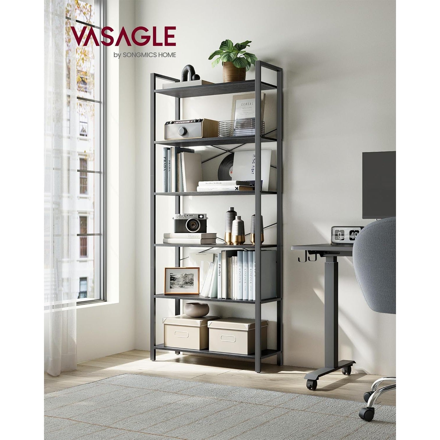 Polica na 6 razina, industrijski stil, 30 x 80 x 186 cm, crne boje | VASAGLE-vitahome.hr