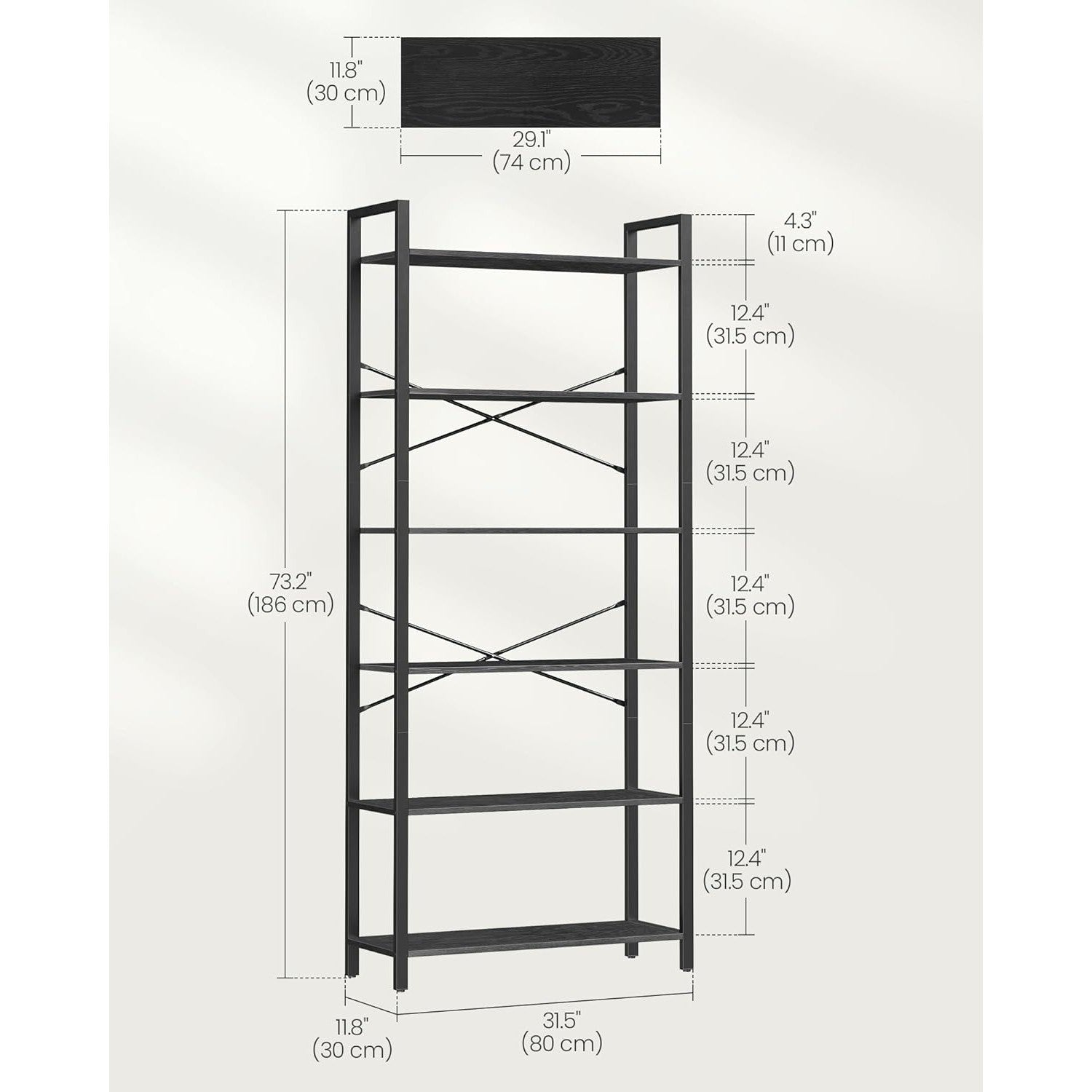 Polica na 6 razina, industrijski stil, 30 x 80 x 186 cm, crne boje | VASAGLE-vitahome.hr
