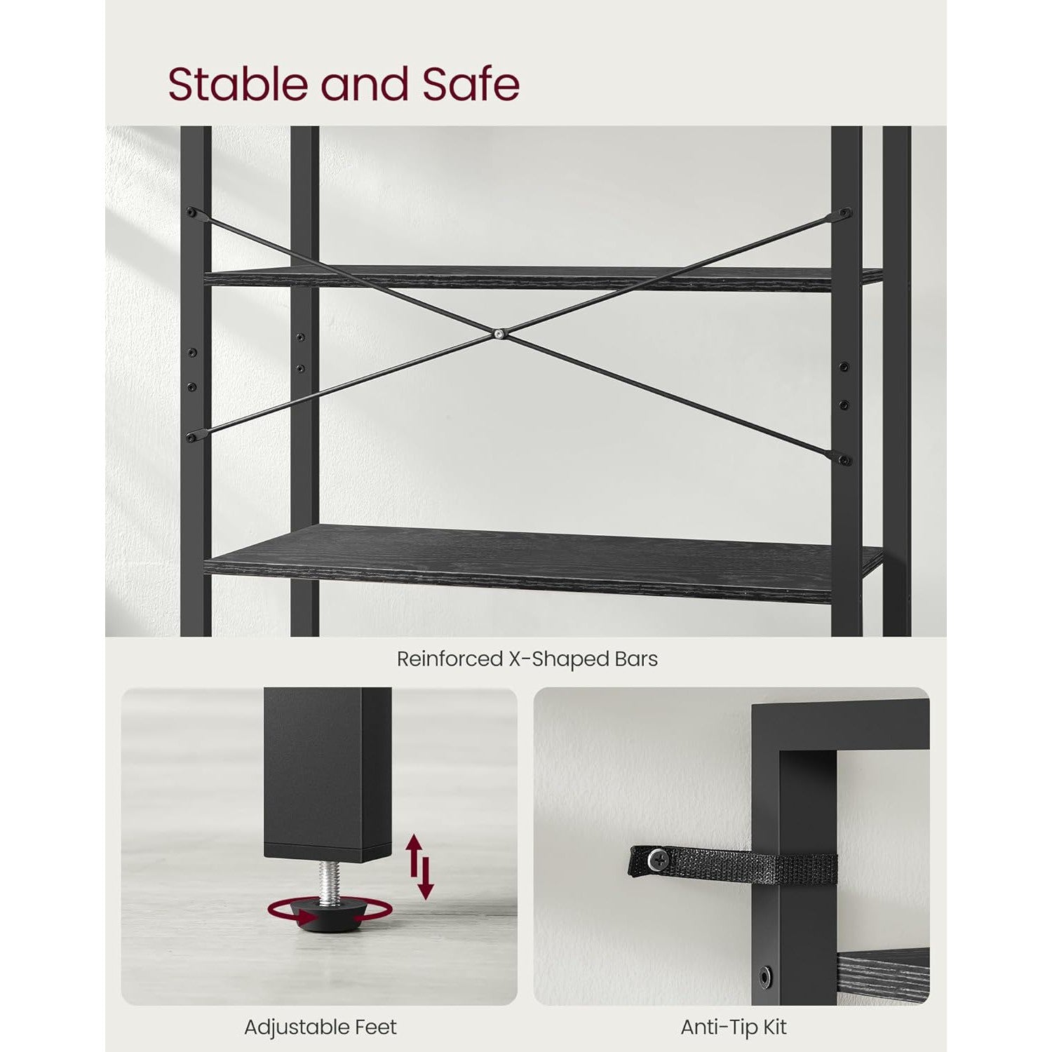 Polica na 6 razina, industrijski stil, 30 x 80 x 186 cm, crne boje | VASAGLE-vitahome.hr